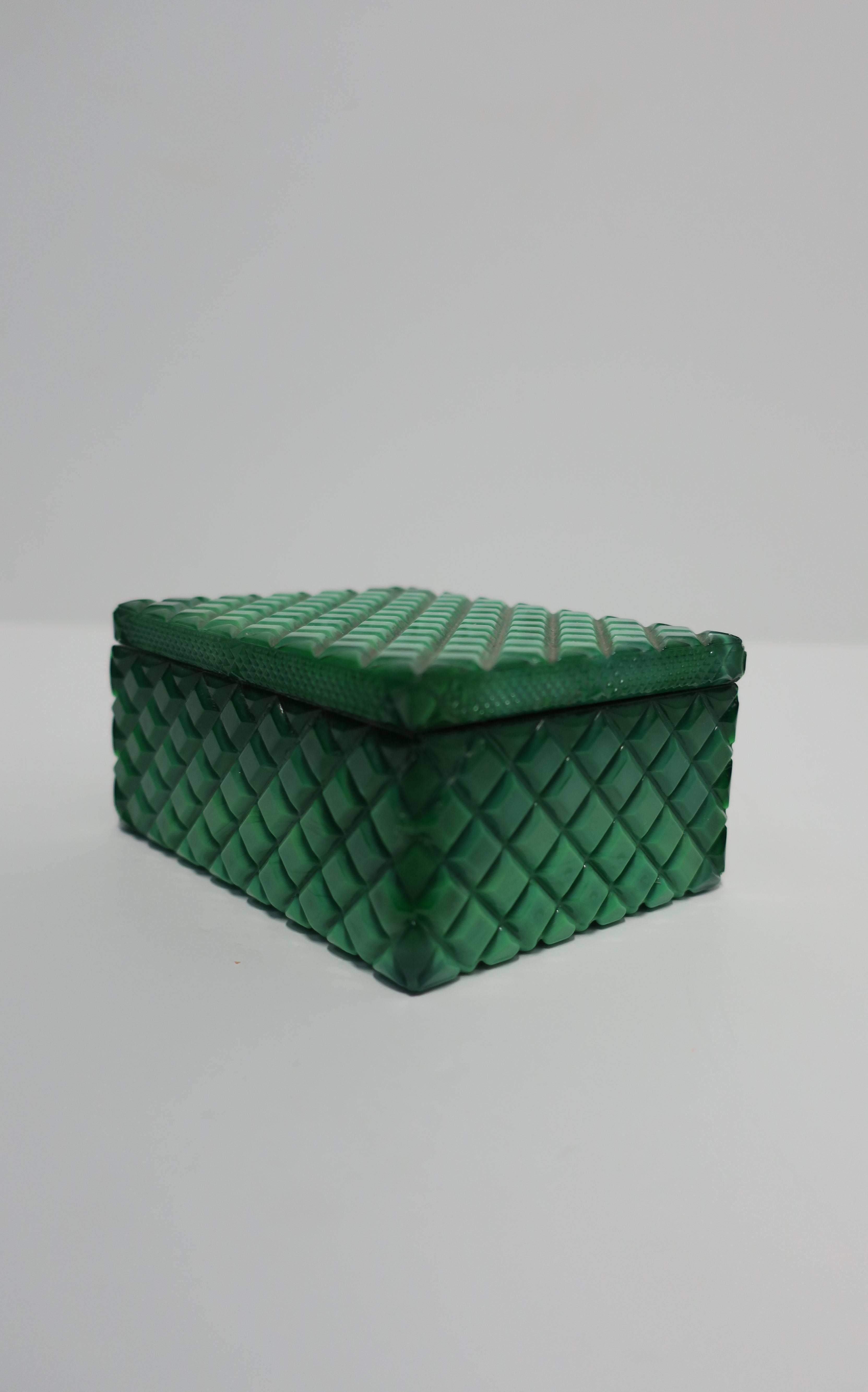 Vintage Malachite Green Style Glass Box In Excellent Condition In New York, NY