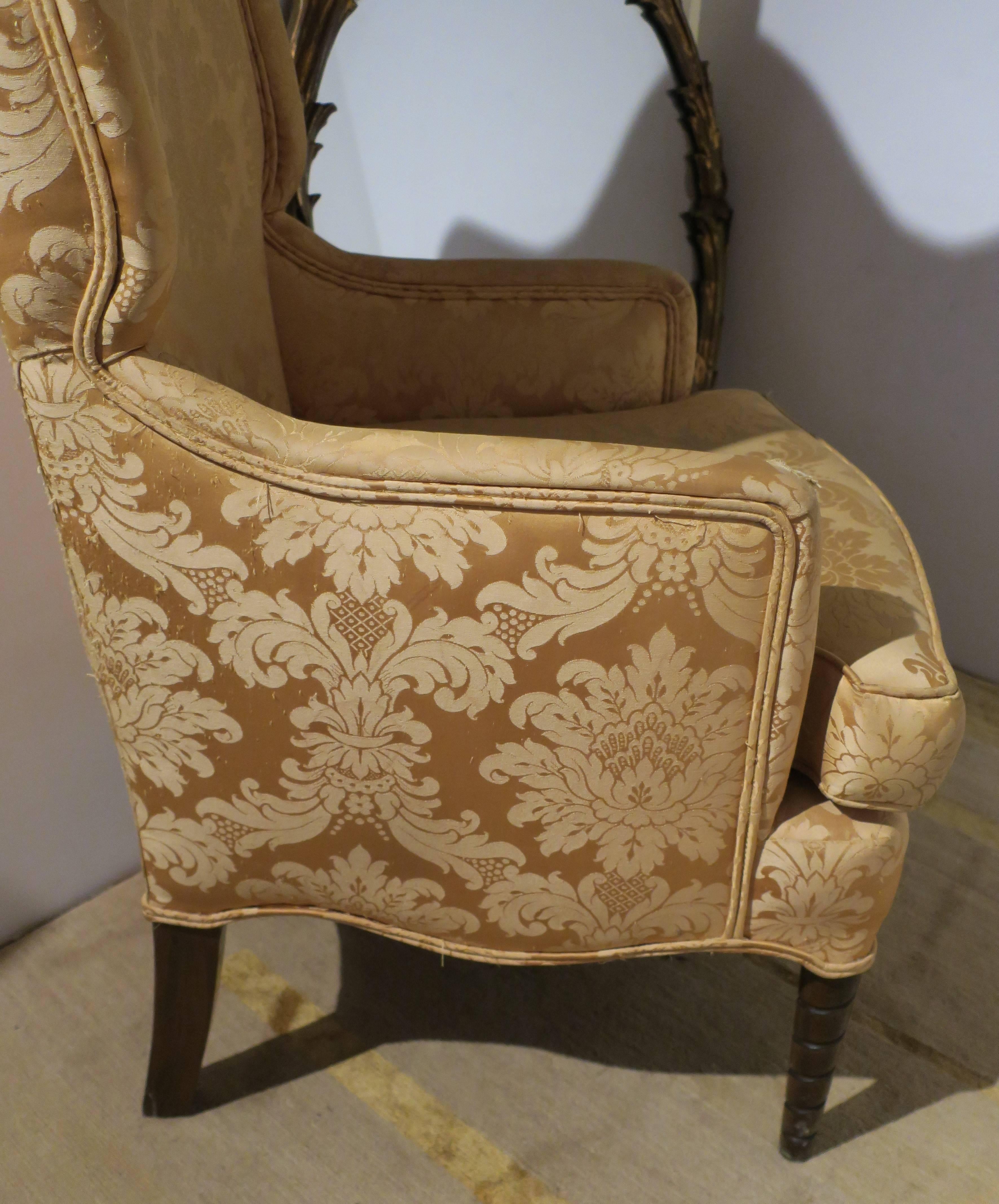 Mid-20th Century Tall Wingback Upholstered Yellow Chair, ca. 1960s