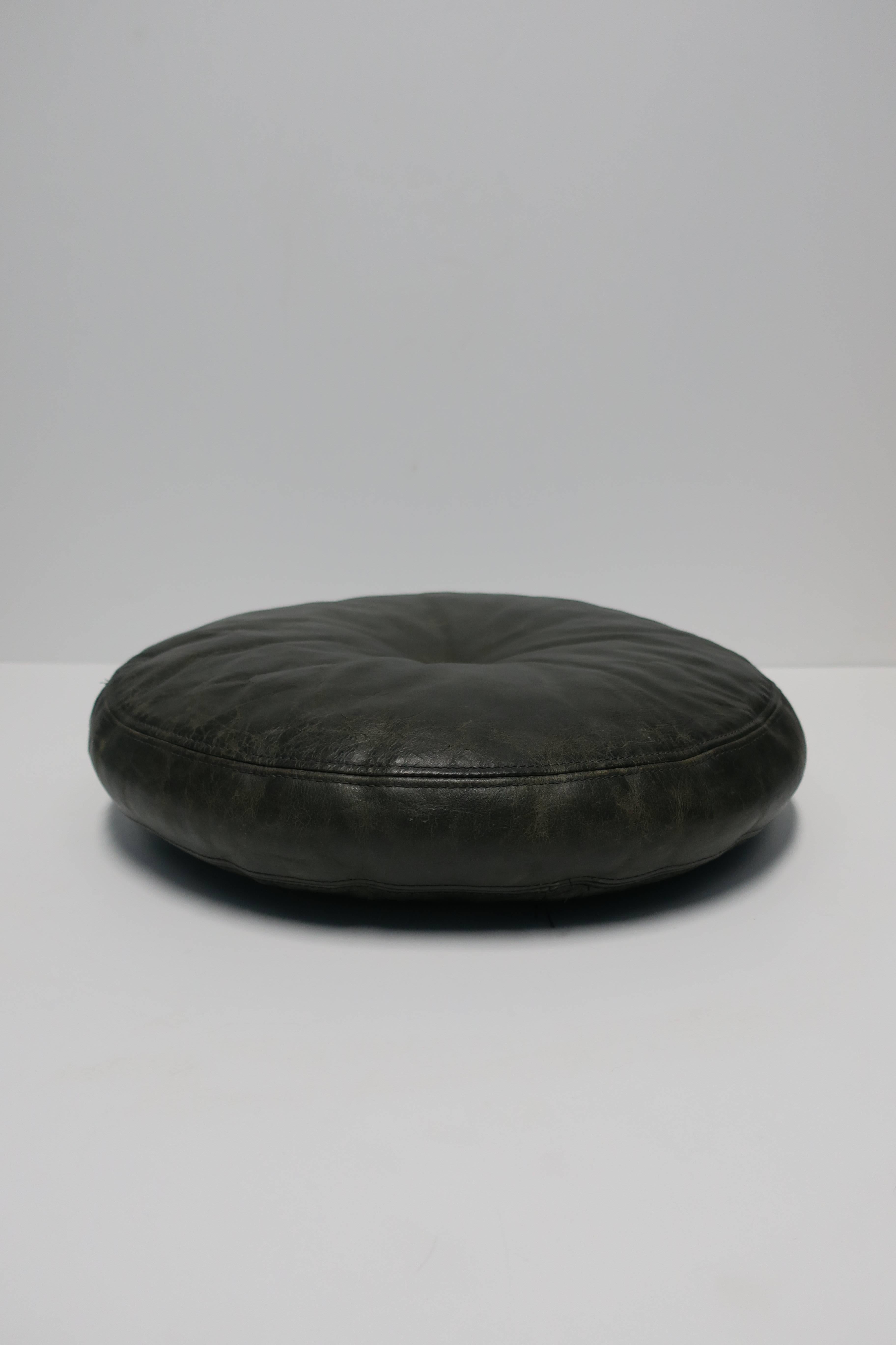Late 20th Century Scandinavian Modern Dark Green Round Leather Pillow, circa 1970s Sweden For Sale