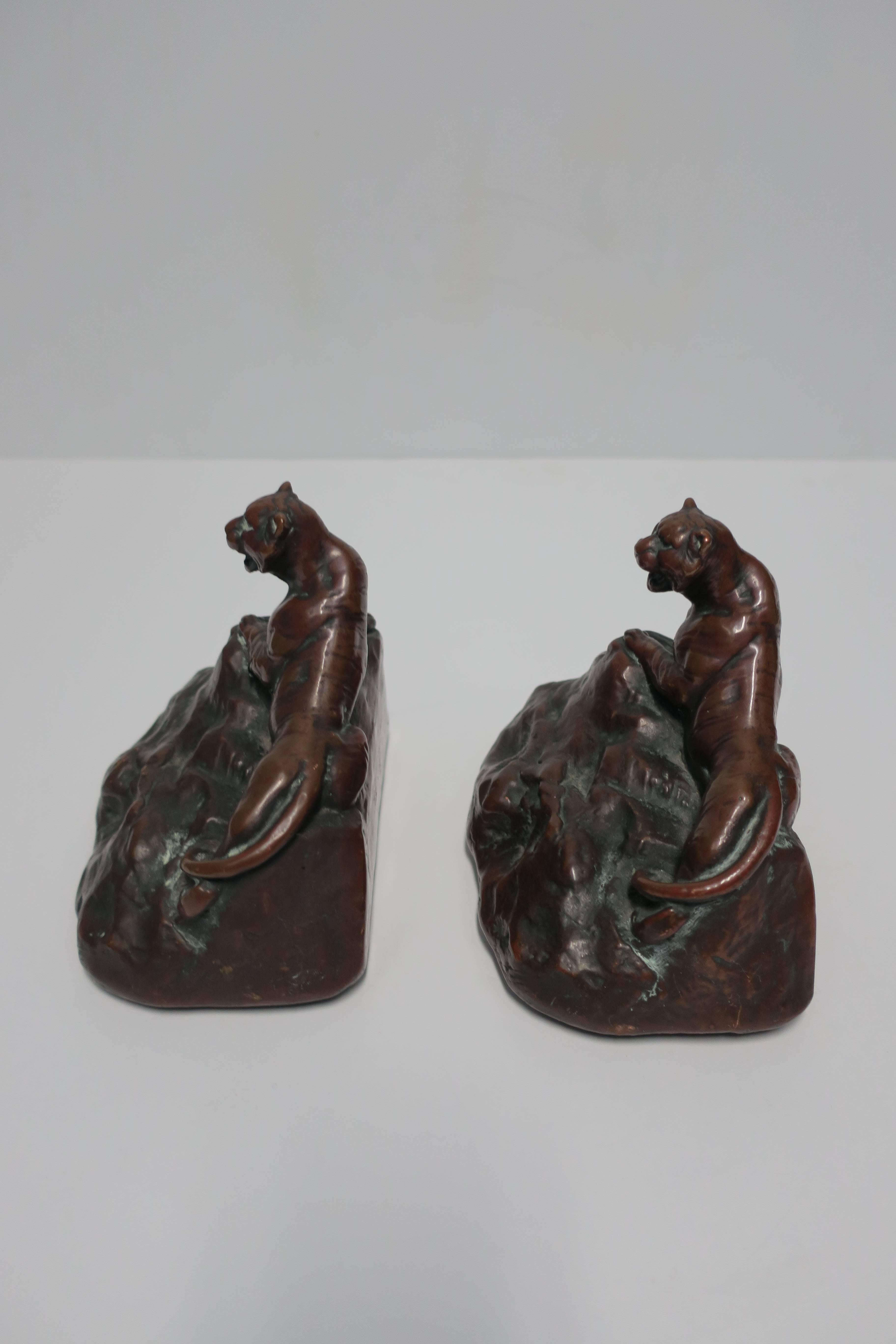 Metal Tiger Cat Art Deco Bookends, ca. 1970s