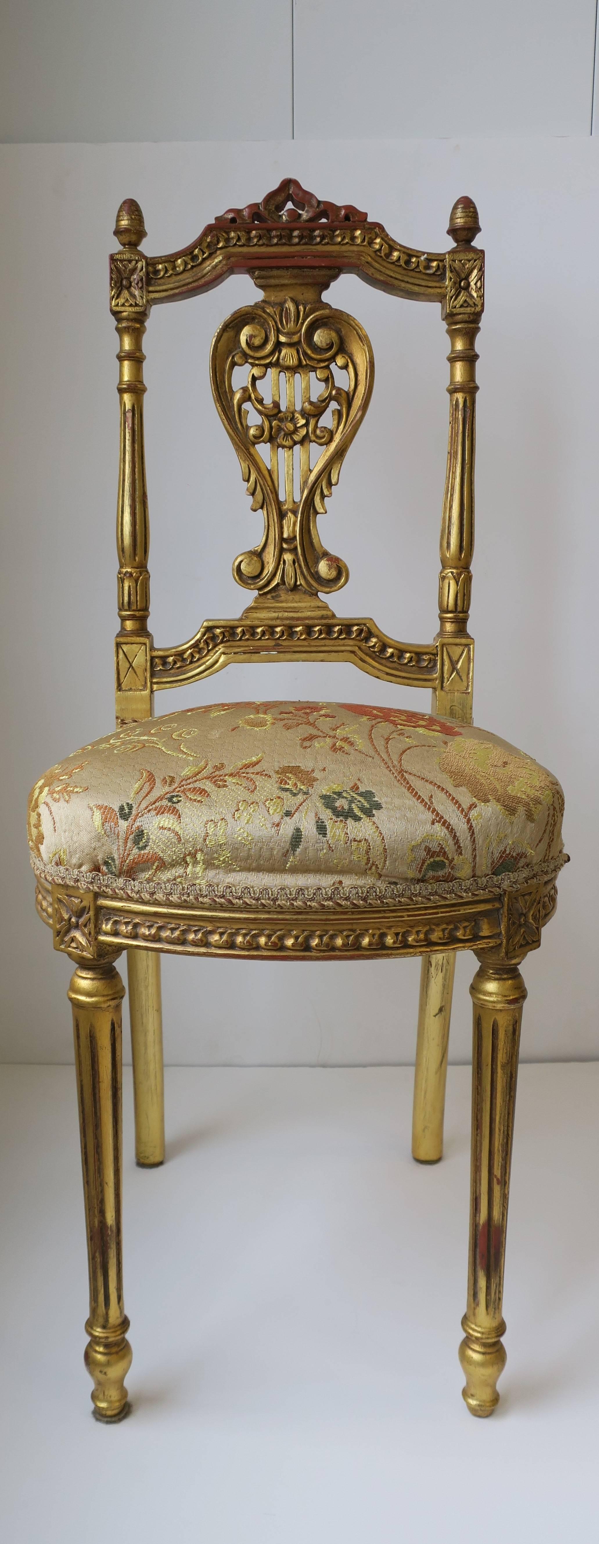 European Gold Giltwood Upholstered Chair in the Louis XVI Style 