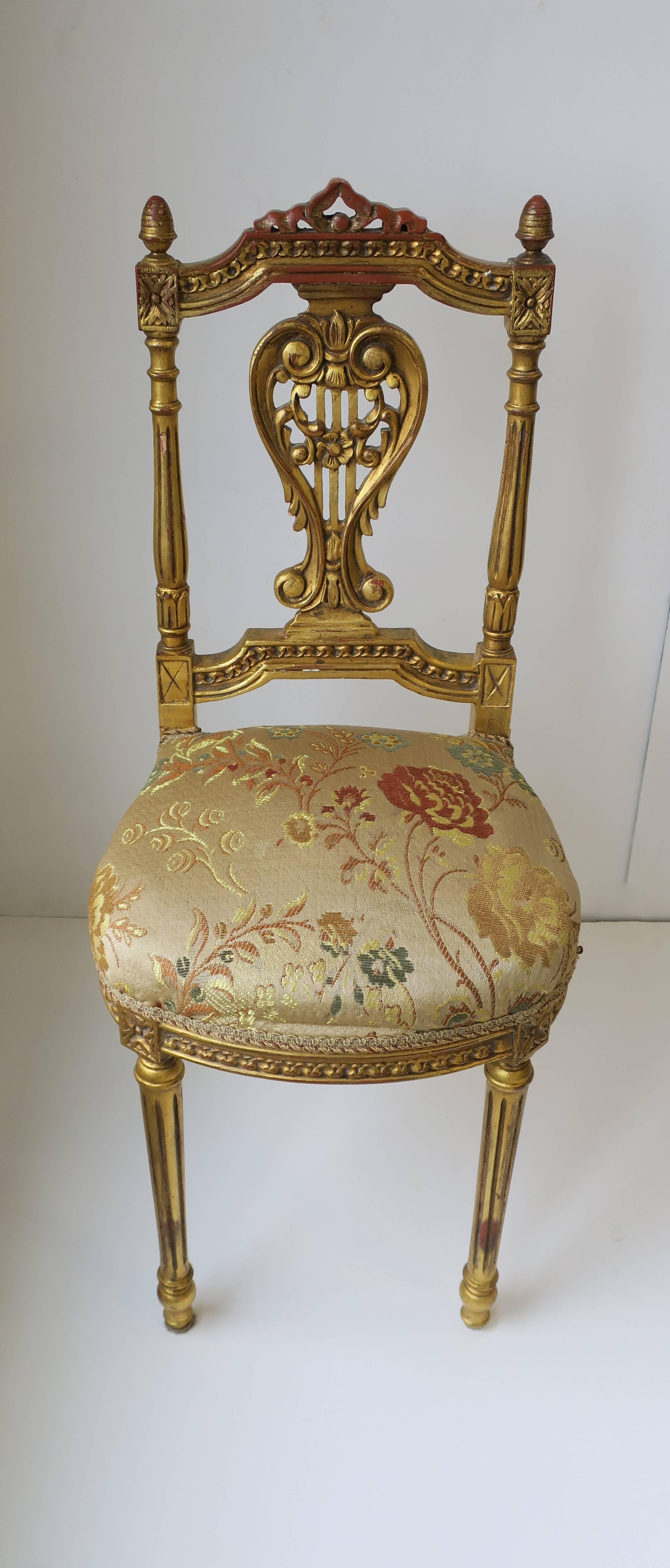 20th Century Gold Giltwood Upholstered Chair in the Louis XVI Style 