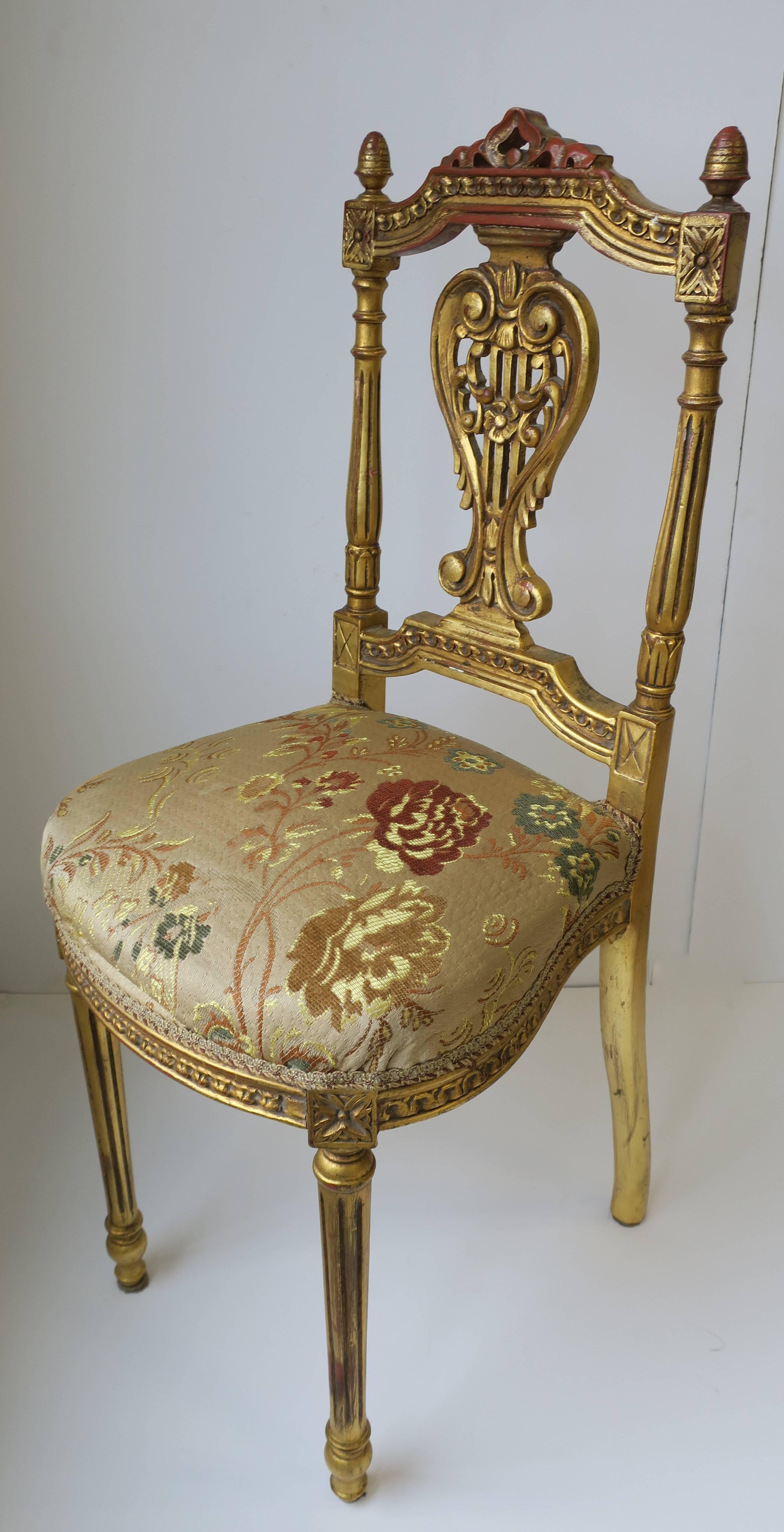 Gold Giltwood Upholstered Chair in the Louis XVI Style  4