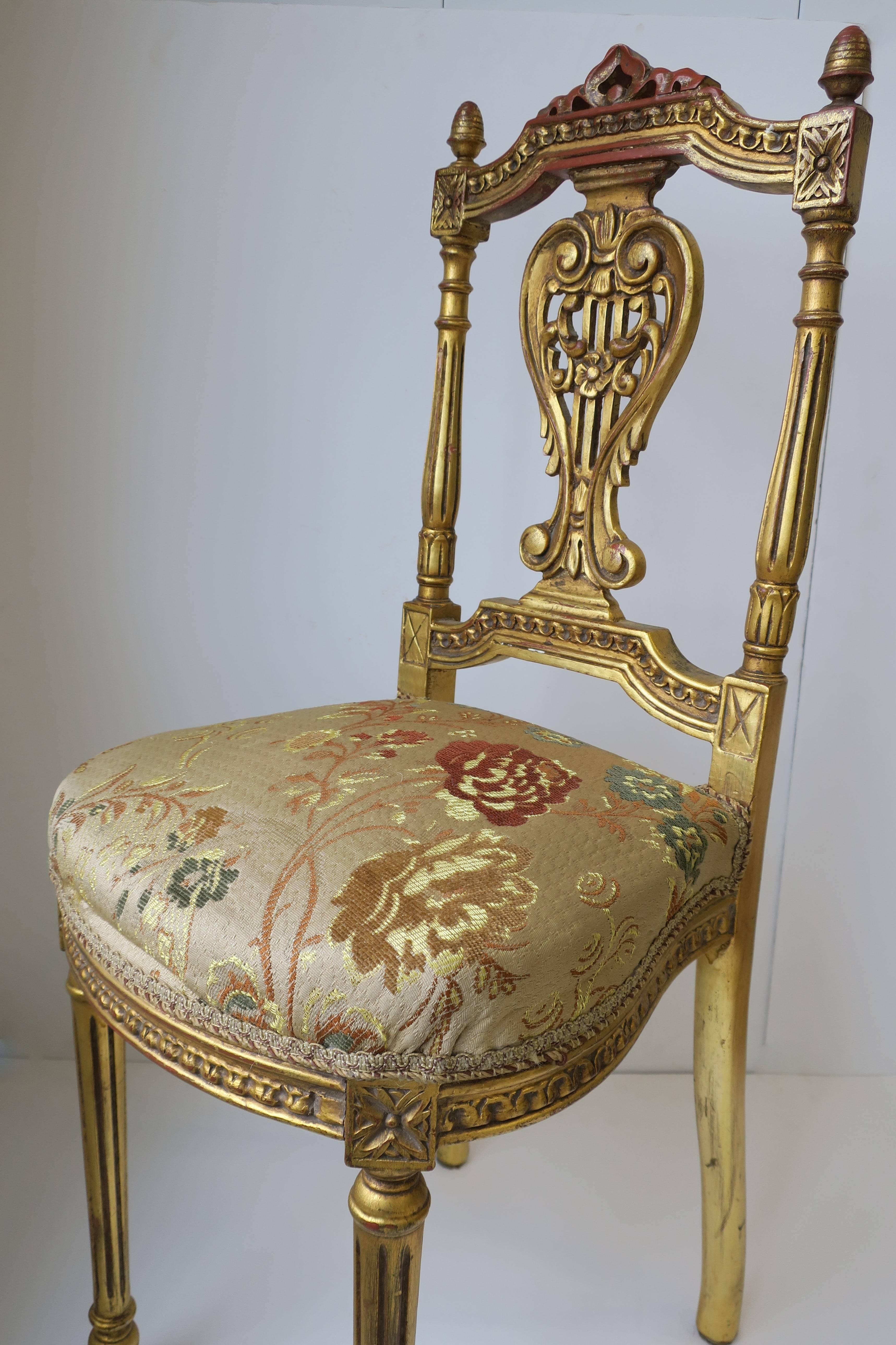 Gold Giltwood Upholstered Chair in the Louis XVI Style  5