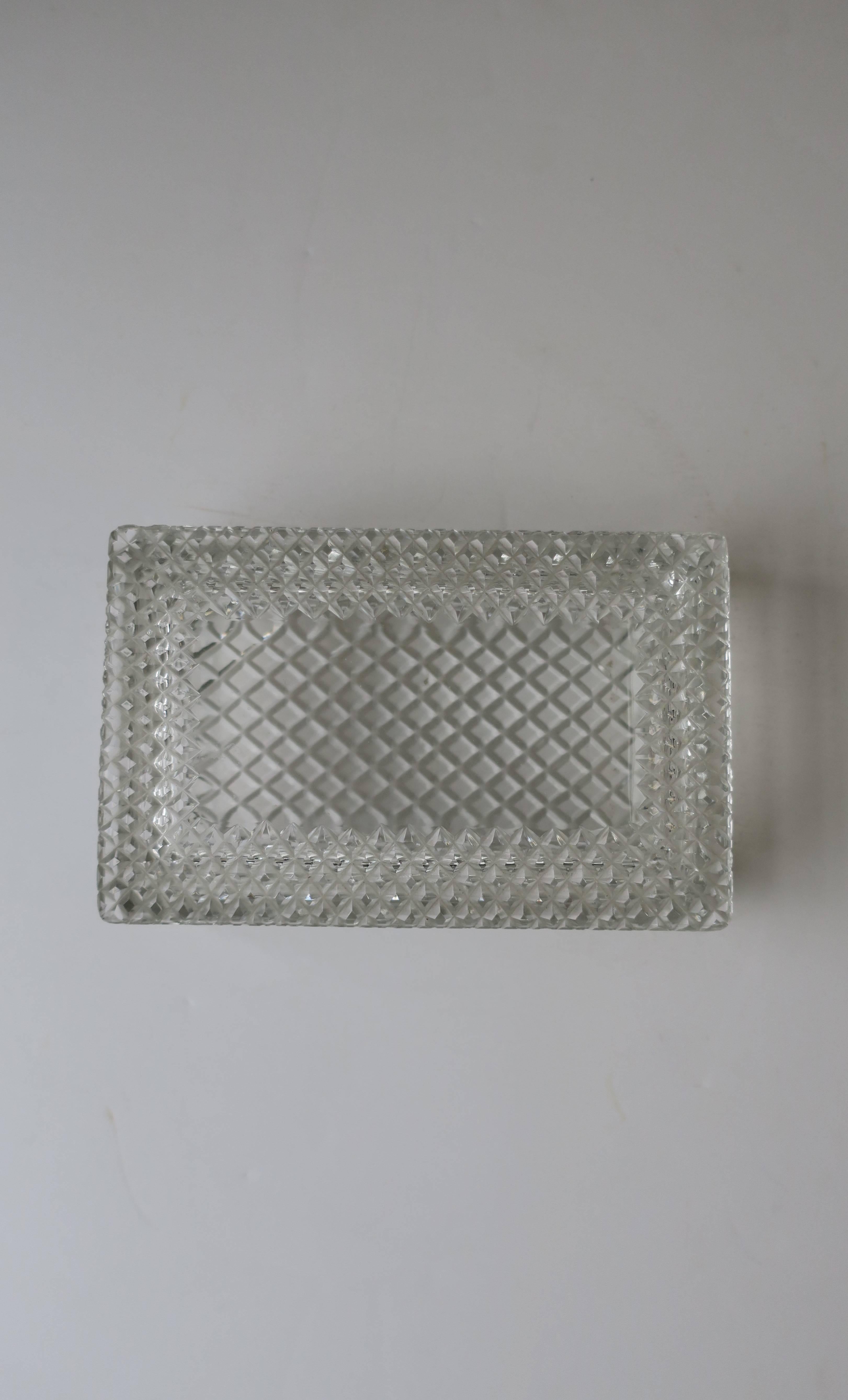 20th Century Crystal Jewelry Box with Diamond Quilted Design