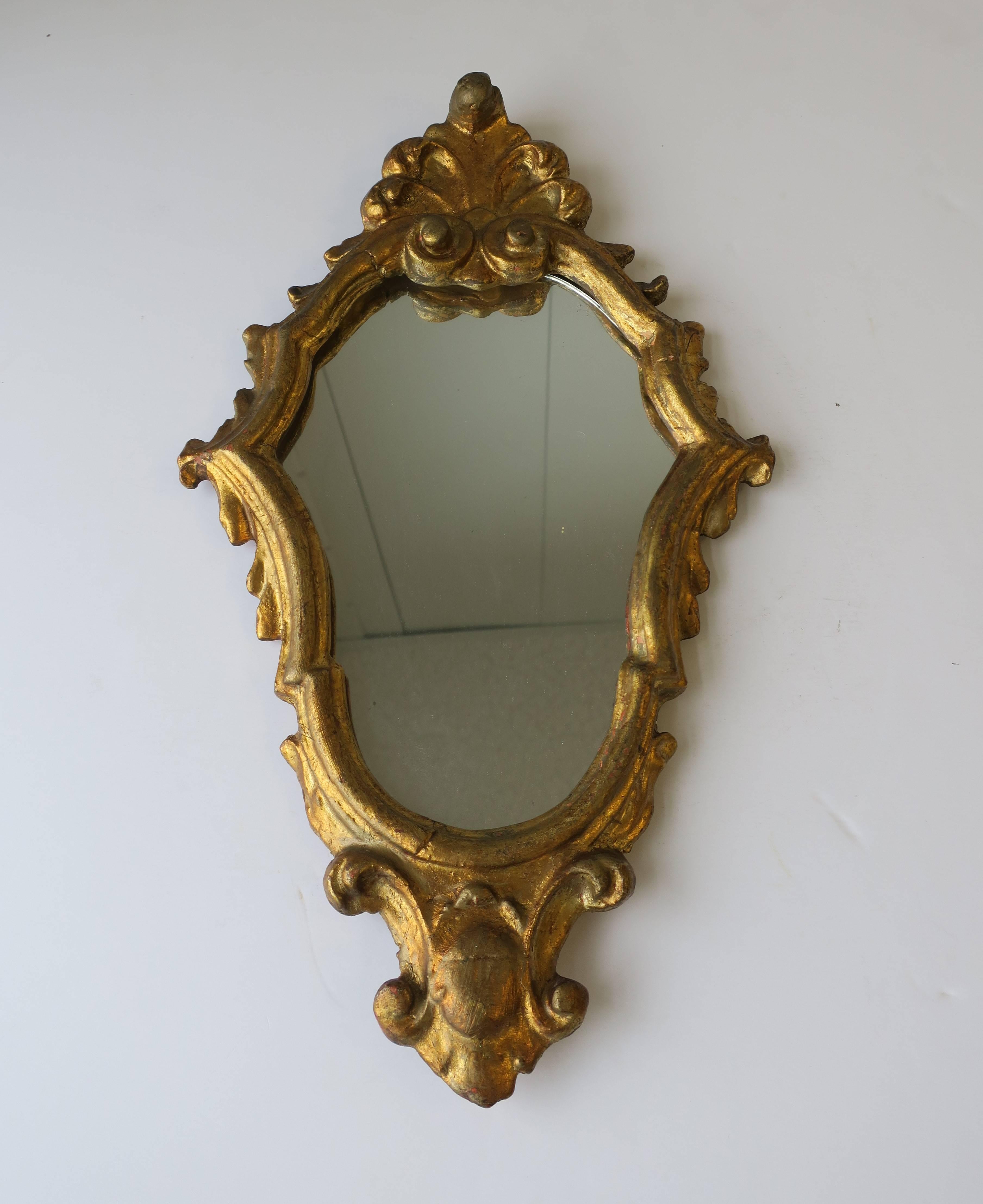 Rococo Revival Small Midcentury Italian Gold Giltwood Mirror