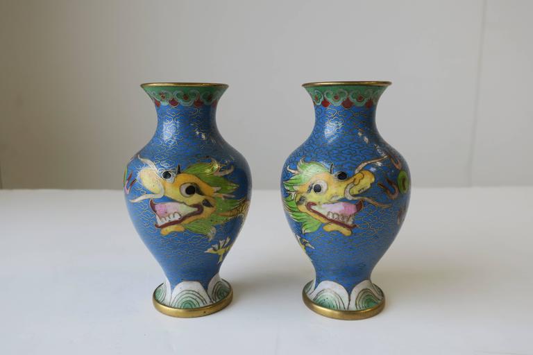 Chinese Blue Dragon Cloisonné and Brass Vases, a Pair For Sale 4