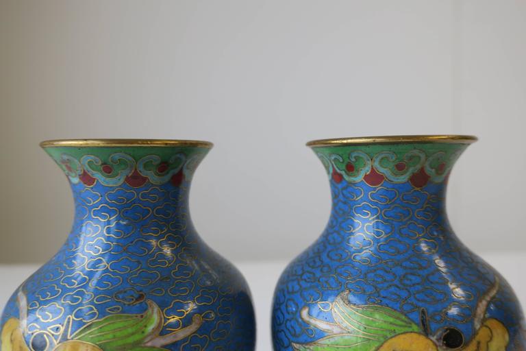 Chinese Blue Dragon Cloisonné and Brass Vases, a Pair For Sale 9