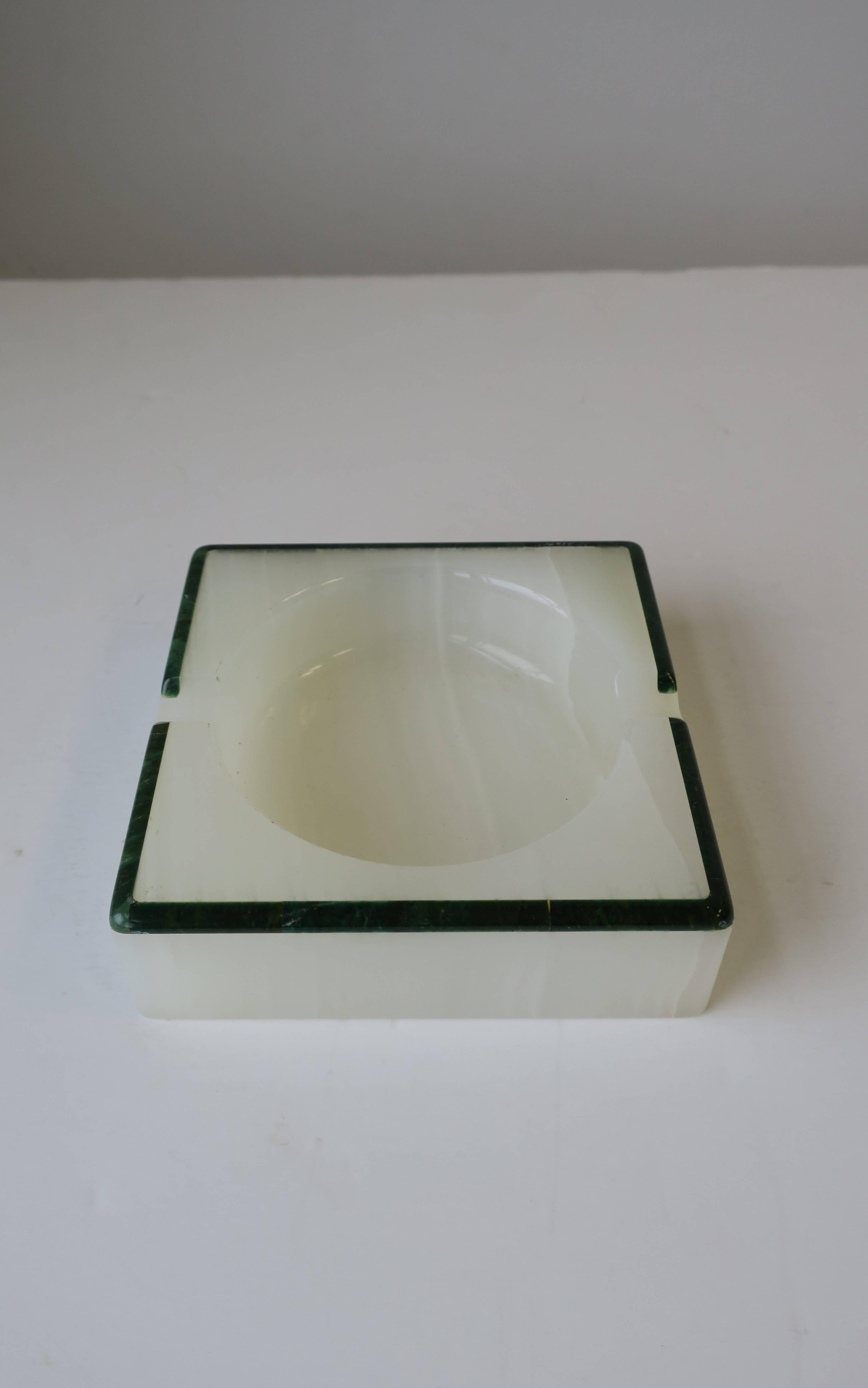 Late 20th Century Modern Italian White Alabaster and Green Marble Ashtray or Vessel, Italy