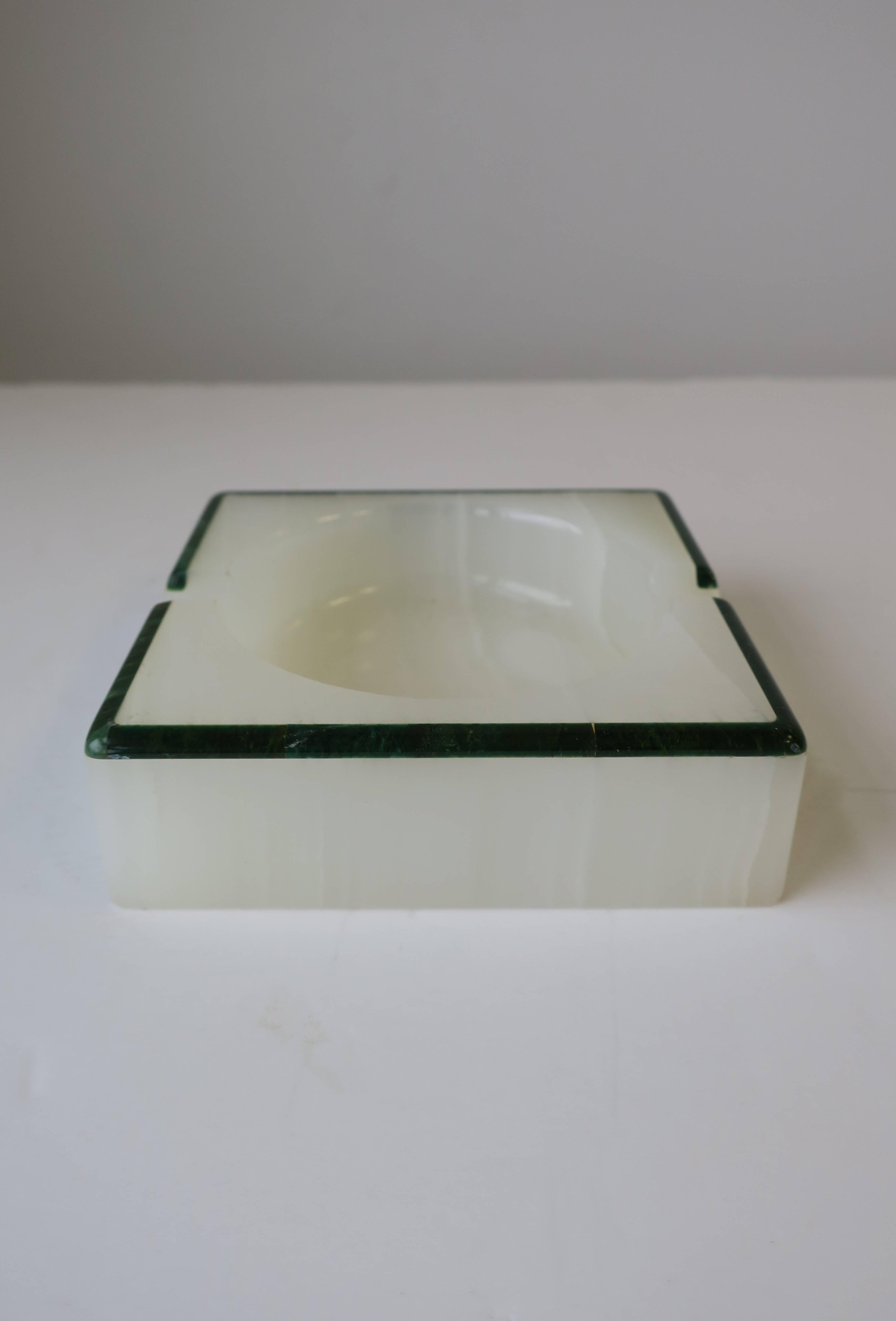 Malachite Modern Italian White Alabaster and Green Marble Ashtray or Vessel, Italy