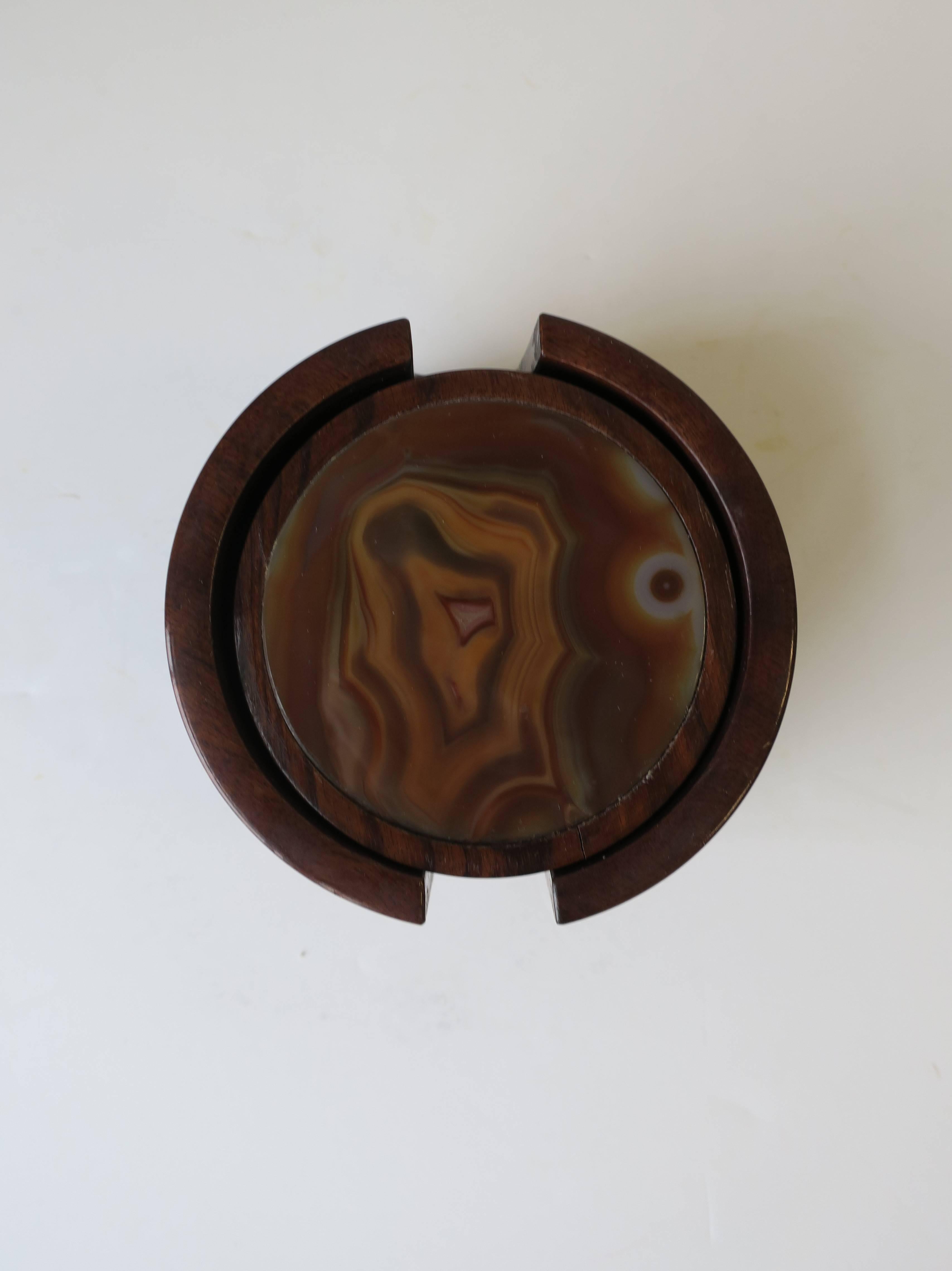 Late 20th Century Brazilian Modern Onyx and Rosewood Drink or Cocktail Coasters