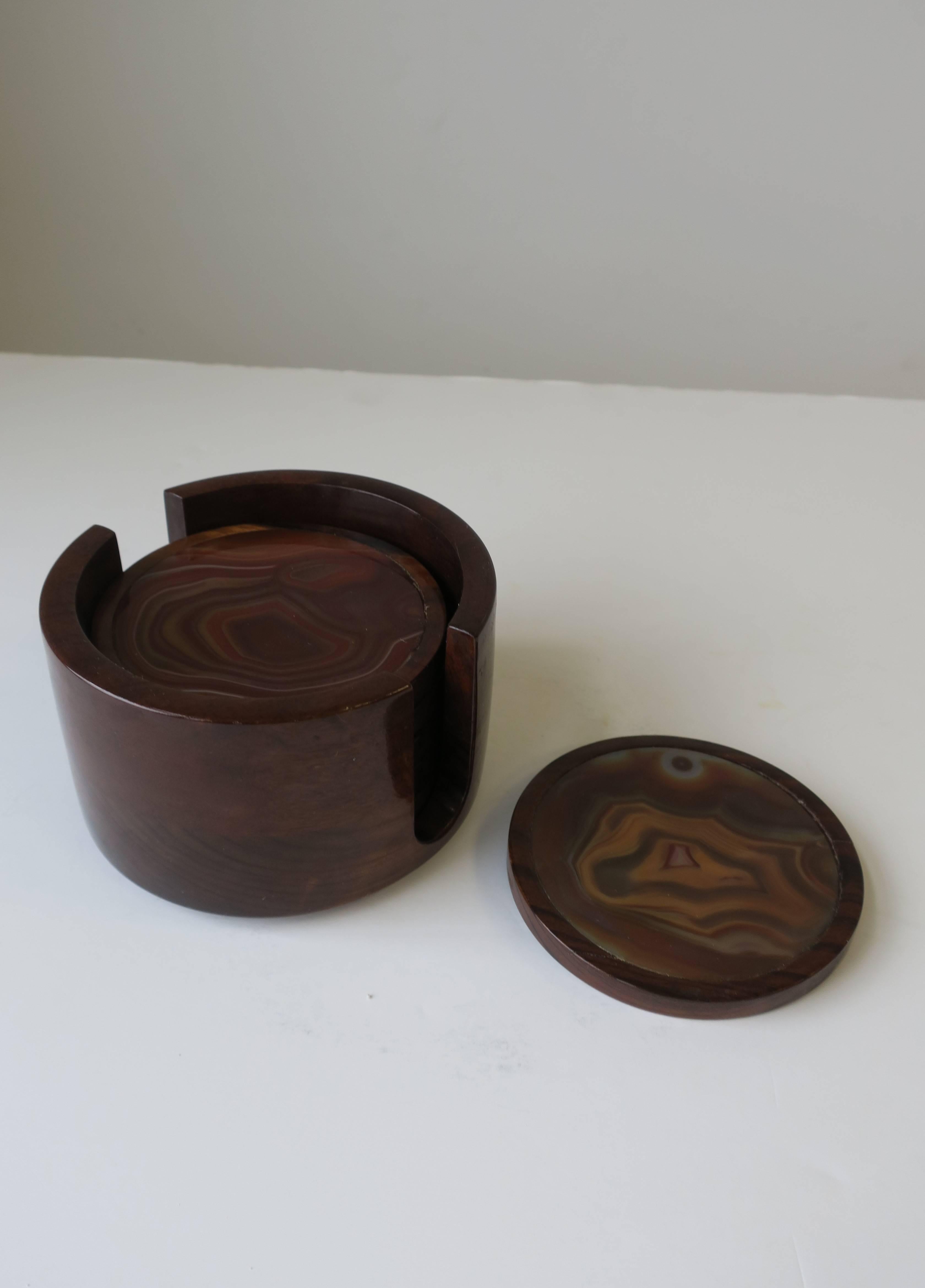 Brazilian Modern Onyx and Rosewood Drink or Cocktail Coasters 4