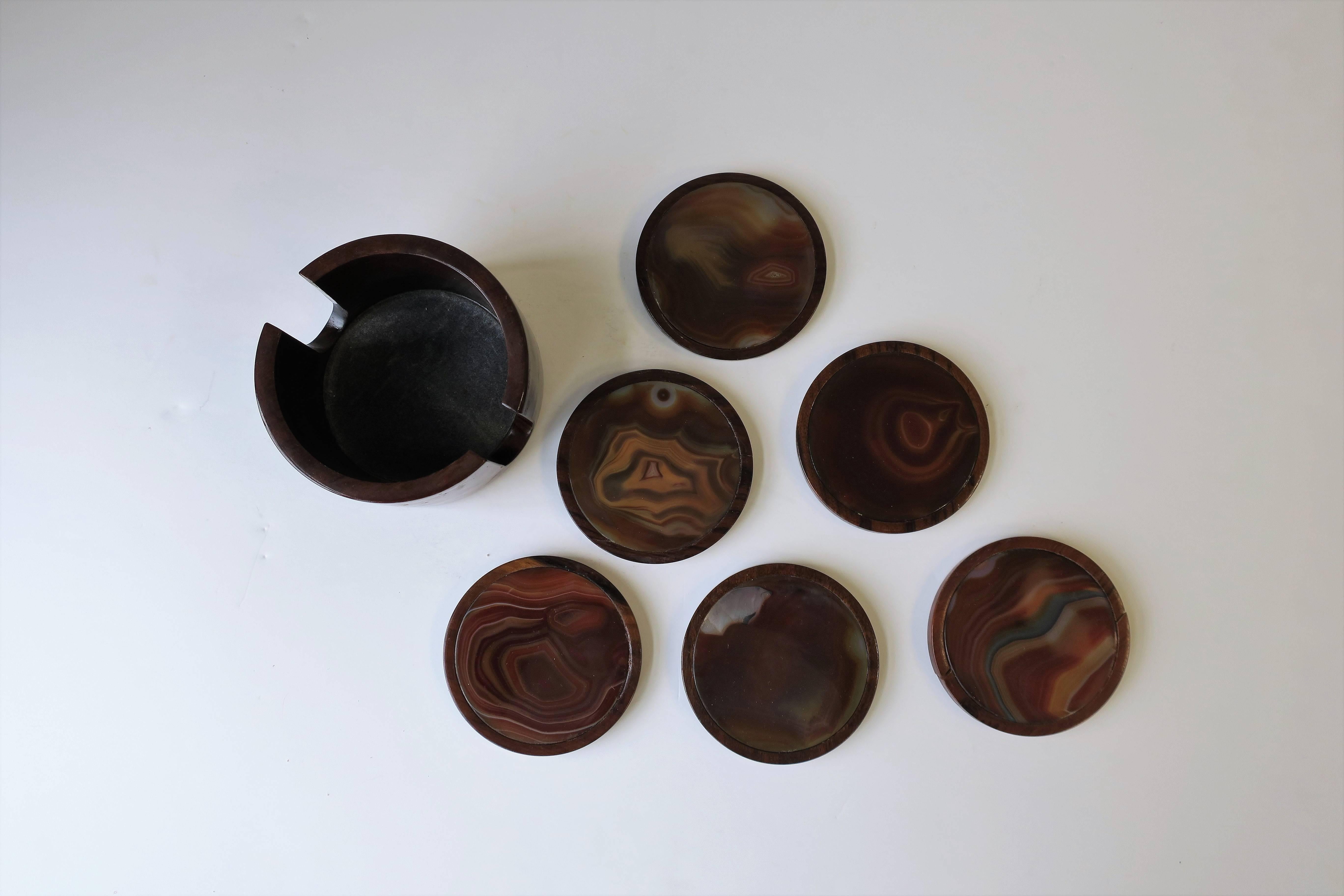 Brazilian Modern Onyx and Rosewood Drink or Cocktail Coasters 1