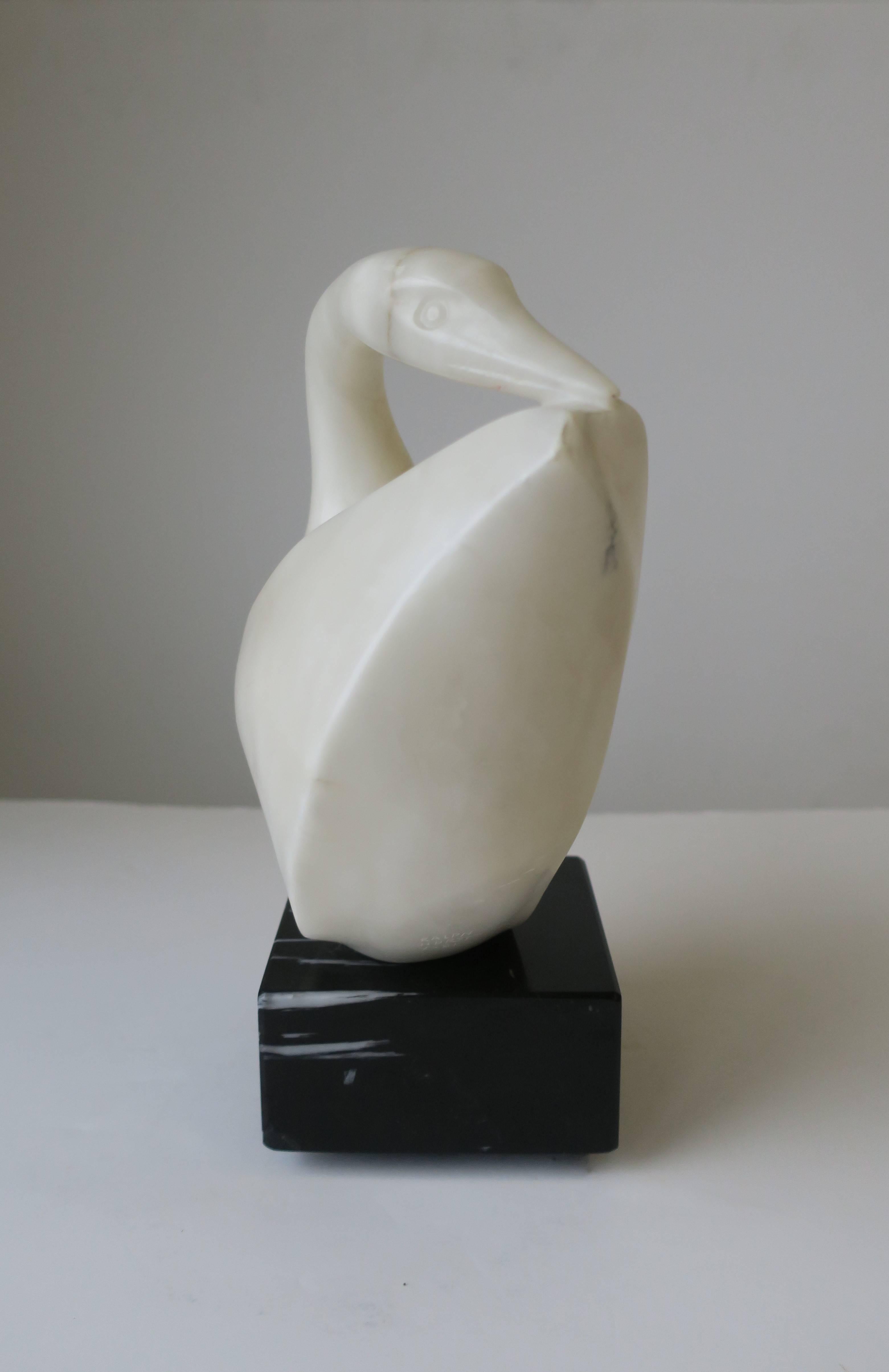American Black and White Marble Bird Sculpture, ca. 1980s