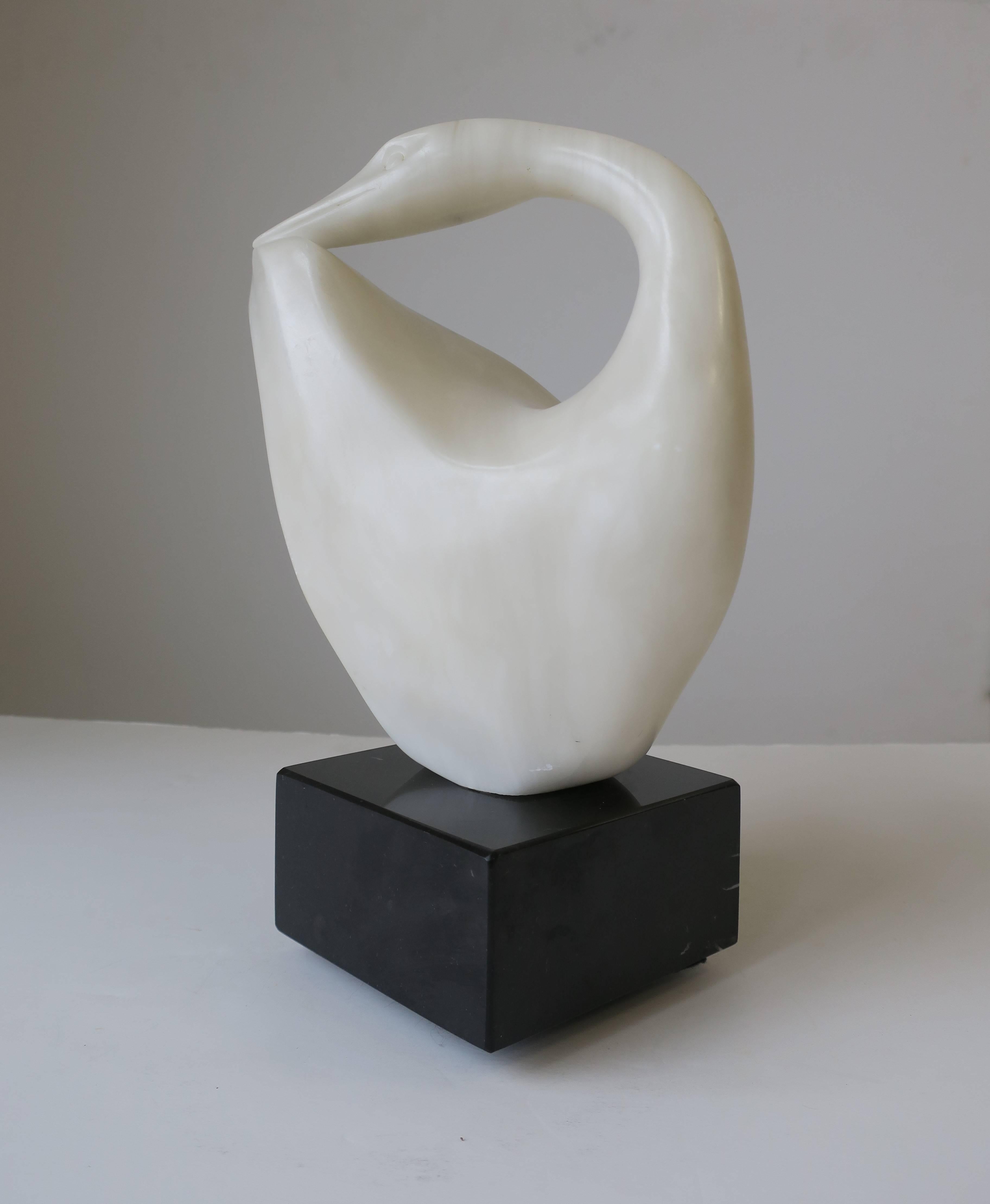 Late 20th Century Black and White Marble Bird Sculpture, ca. 1980s