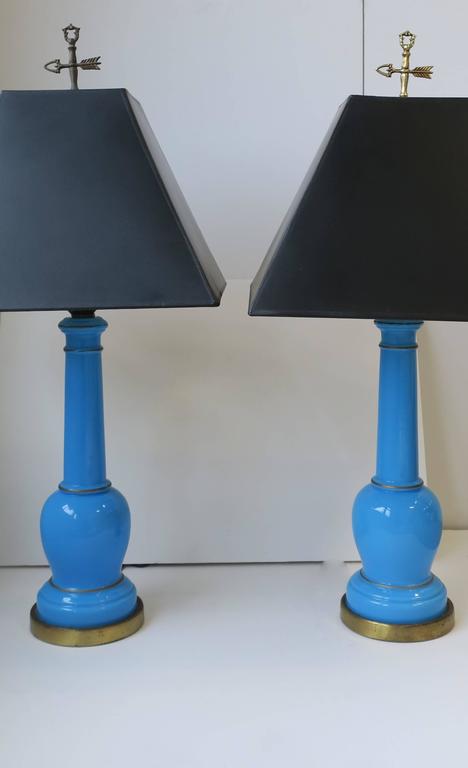 Beautiful Pair Of Vintage Blue Opaline Glass Table Lamps At 1stdibs A Beautiful And Striking Pair Of Vintage Bright Blue Opaline Glass Table Lamps With Gold Gilt