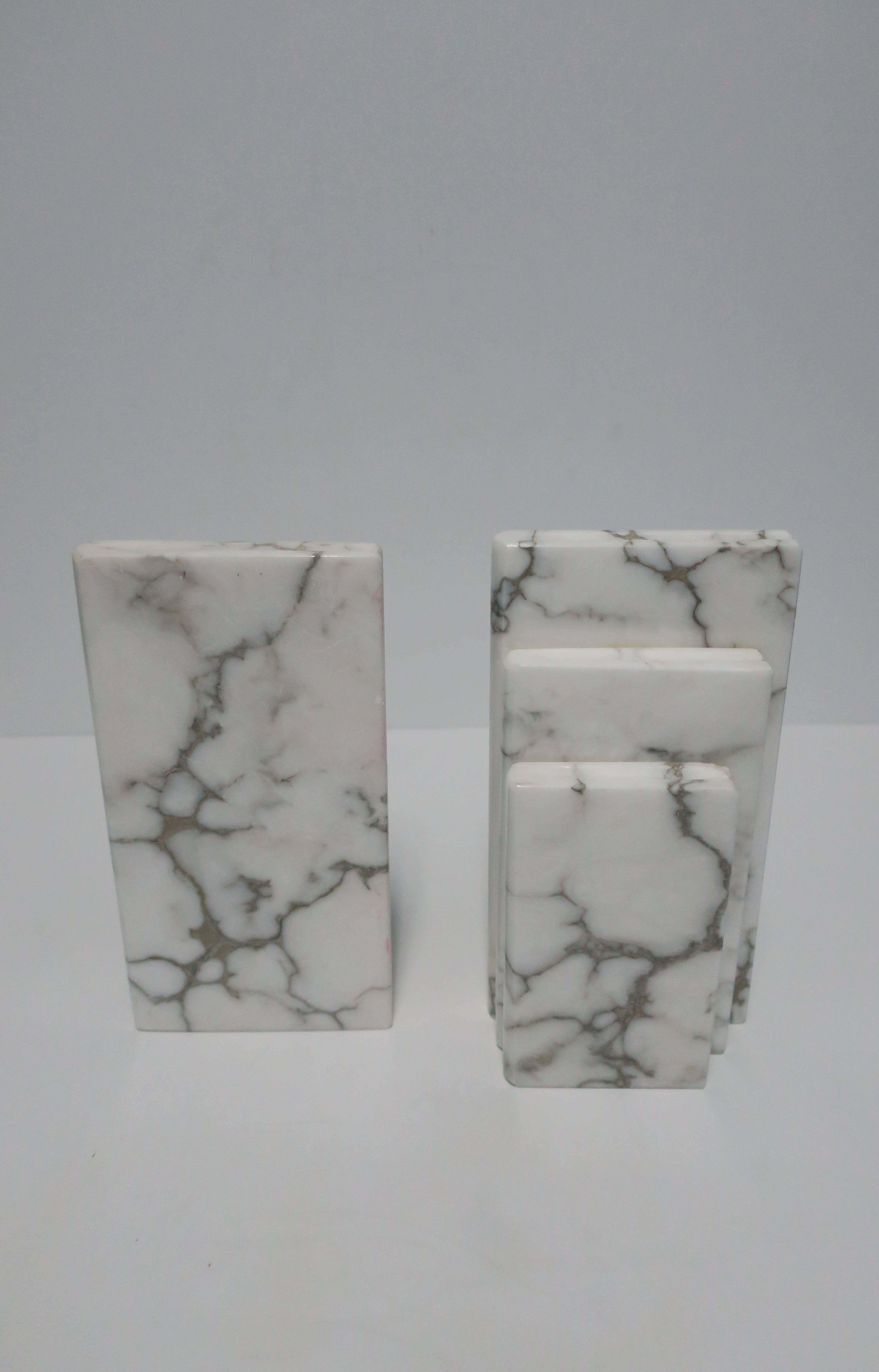 Pair 1970s Modern Italian White and Black Marble 'Book' Bookends 1