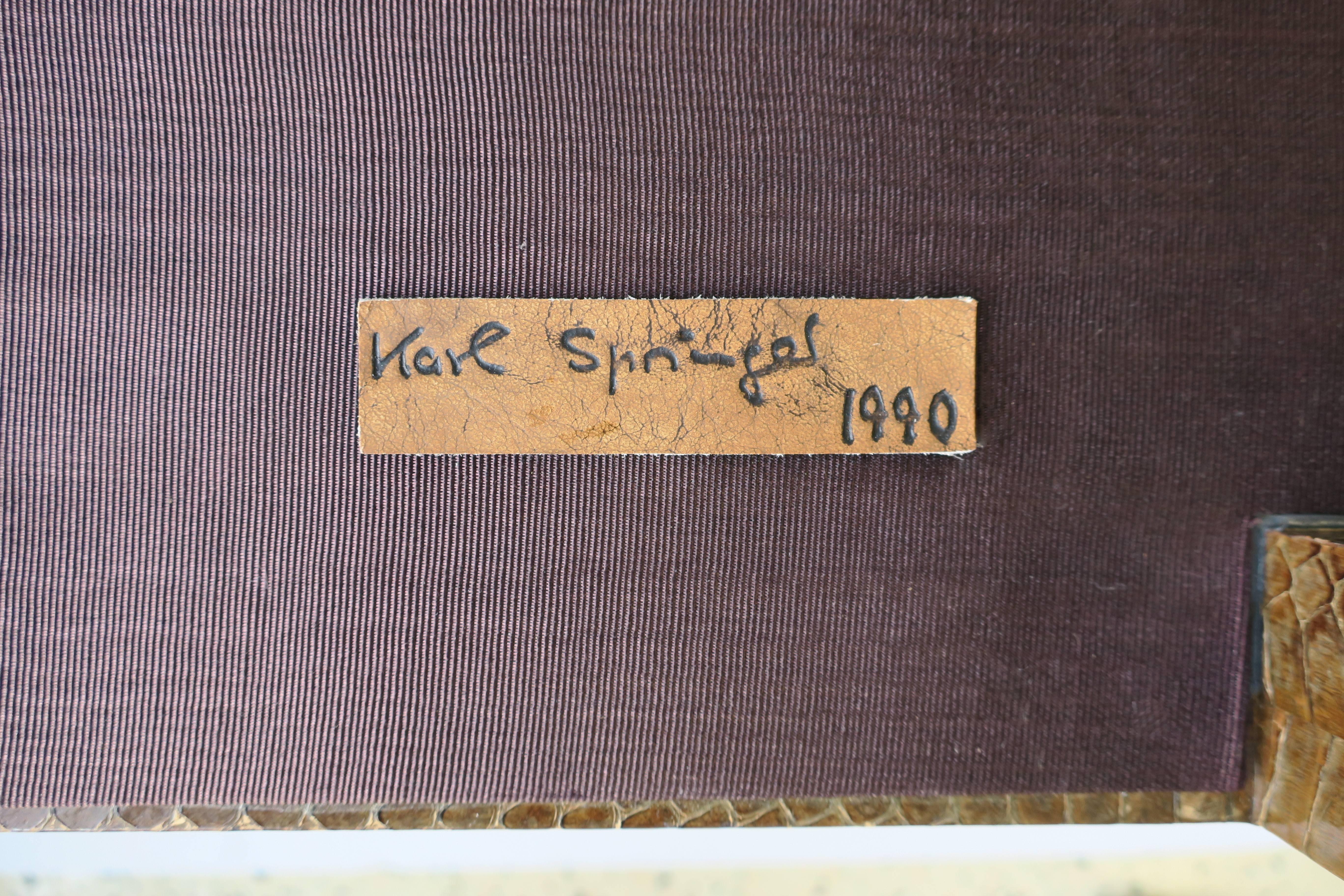 Karl Springer Telephone Table Snakeskin and Brass, 1990 For Sale 10
