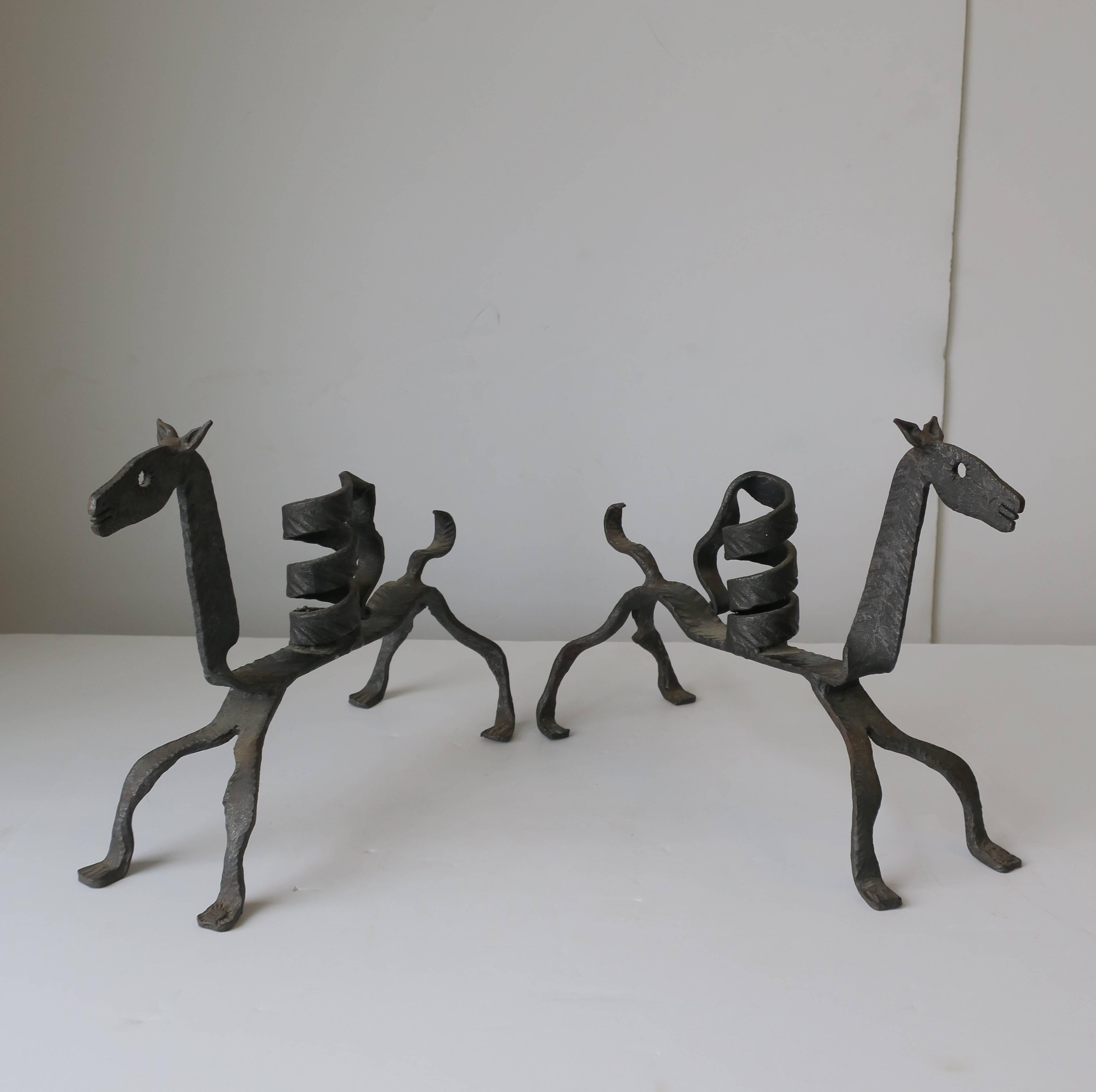 Iron Horse Sculptures Candlestick Holders from Spain, Pair In Good Condition In New York, NY