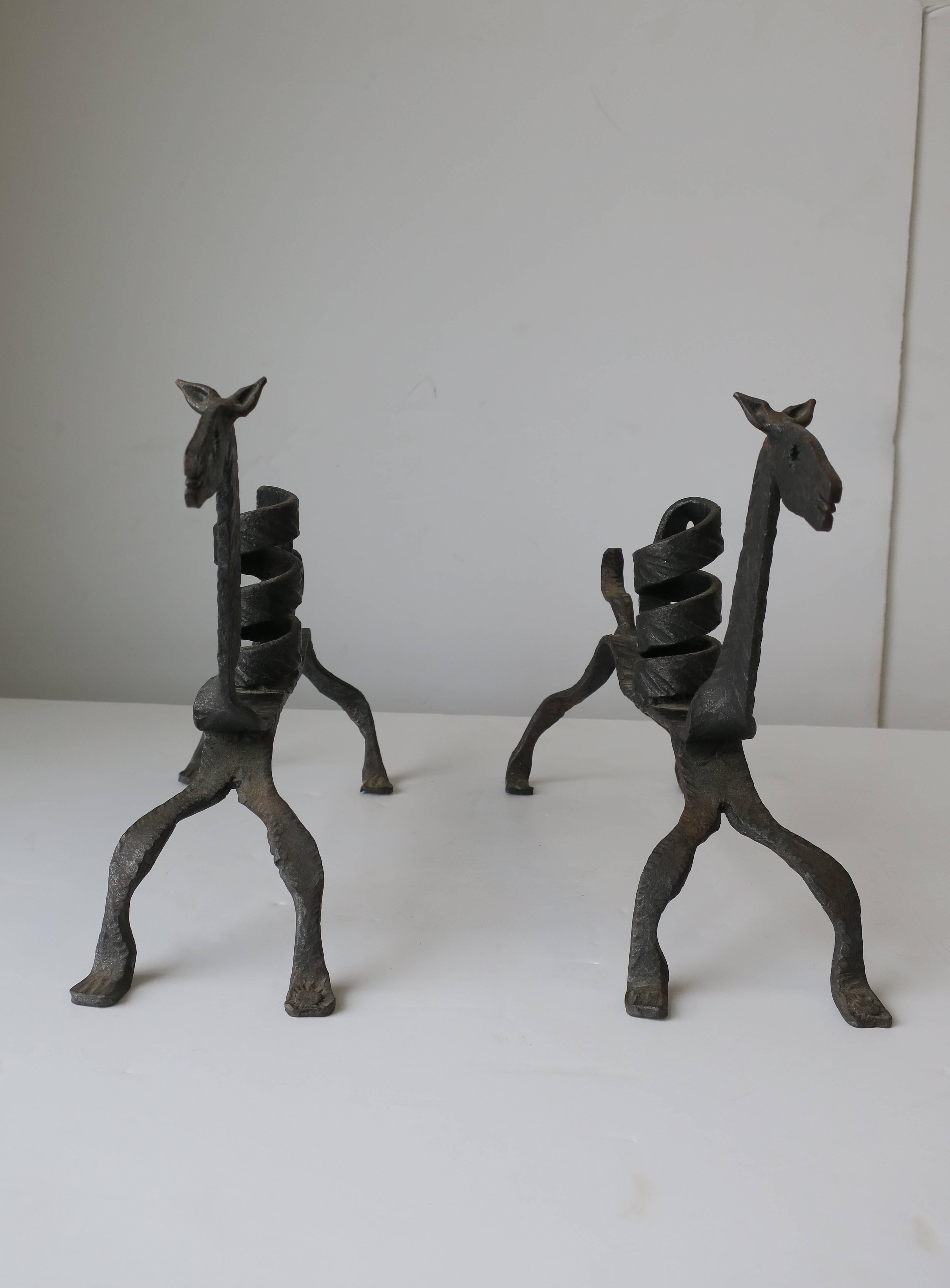 20th Century Iron Horse Sculptures Candlestick Holders from Spain, Pair