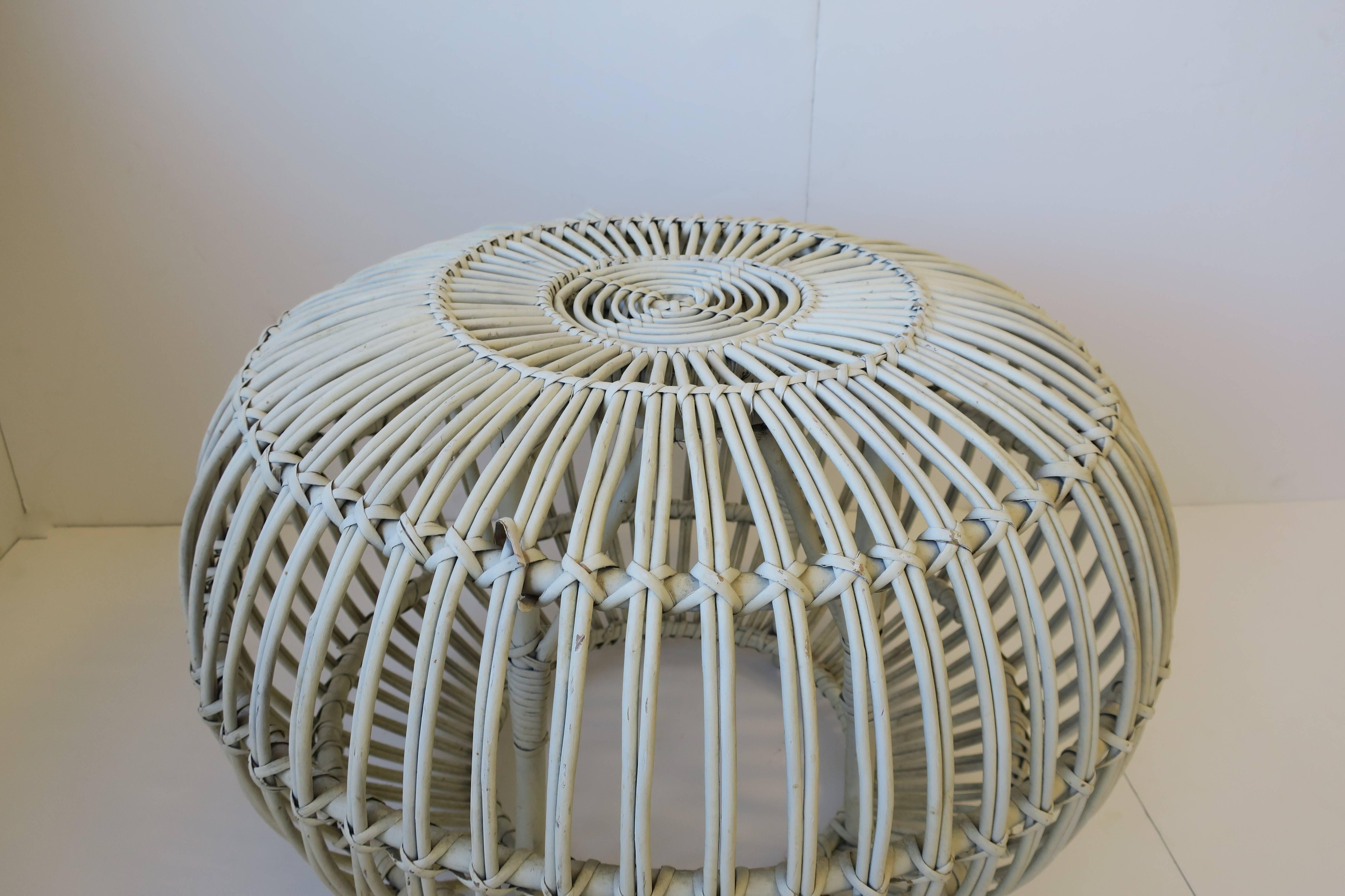 20th Century Midcentury Round White Rattan Stool or Side Table by Franco Albini