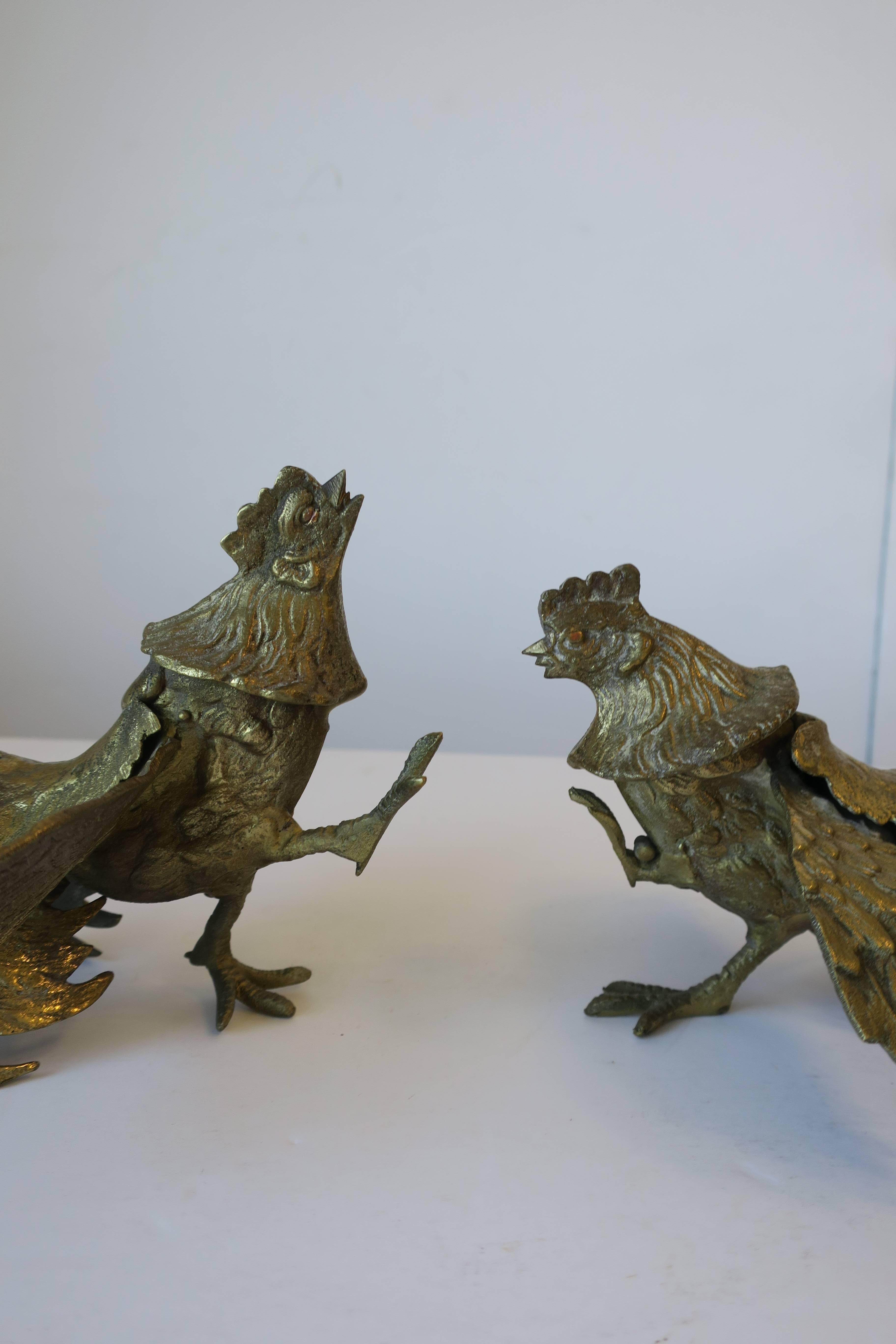 20th Century Pair of Mid-Century Brass Rooster Cock Birds, 1960s