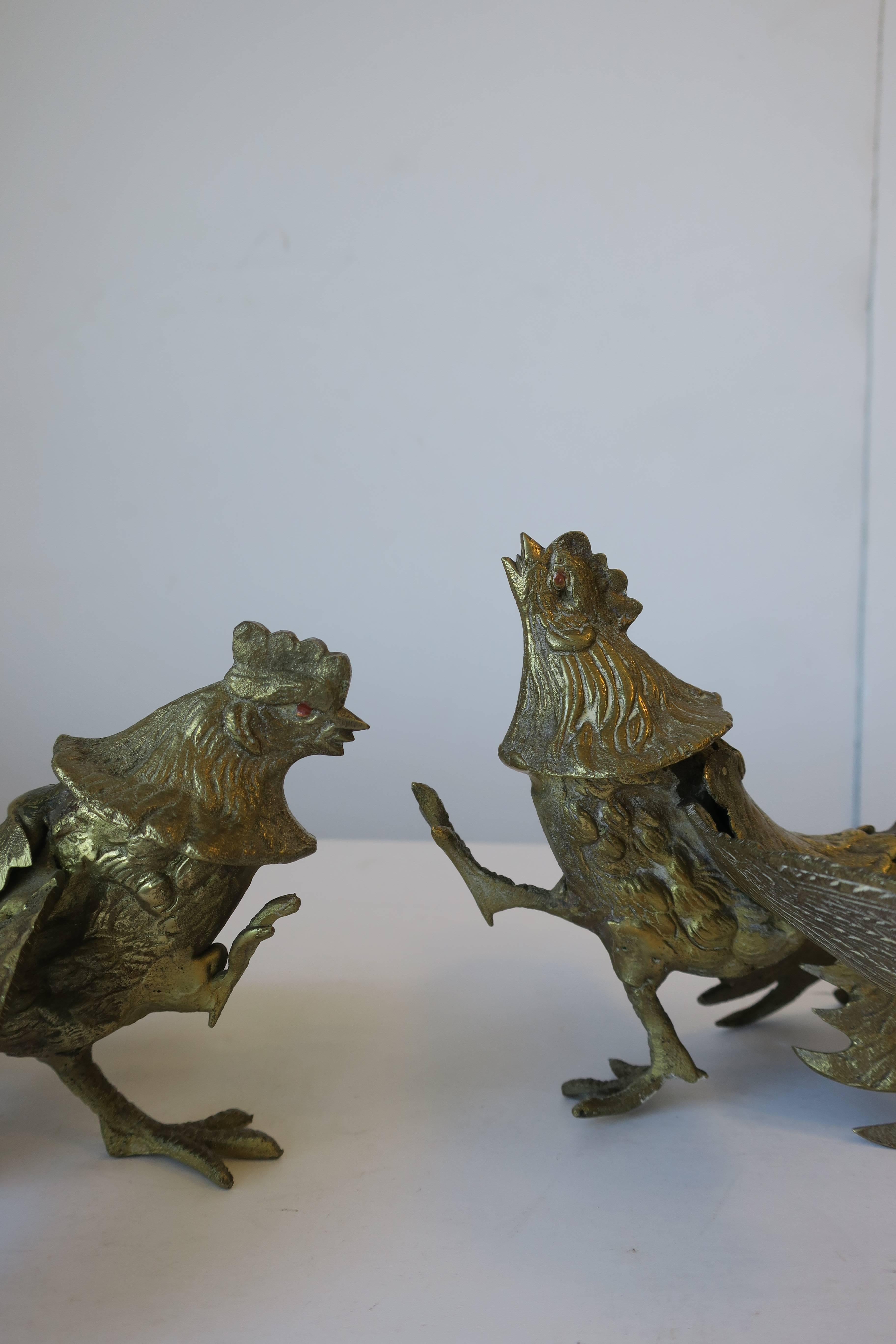 Pair of Mid-Century Brass Rooster Cock Birds, 1960s 1