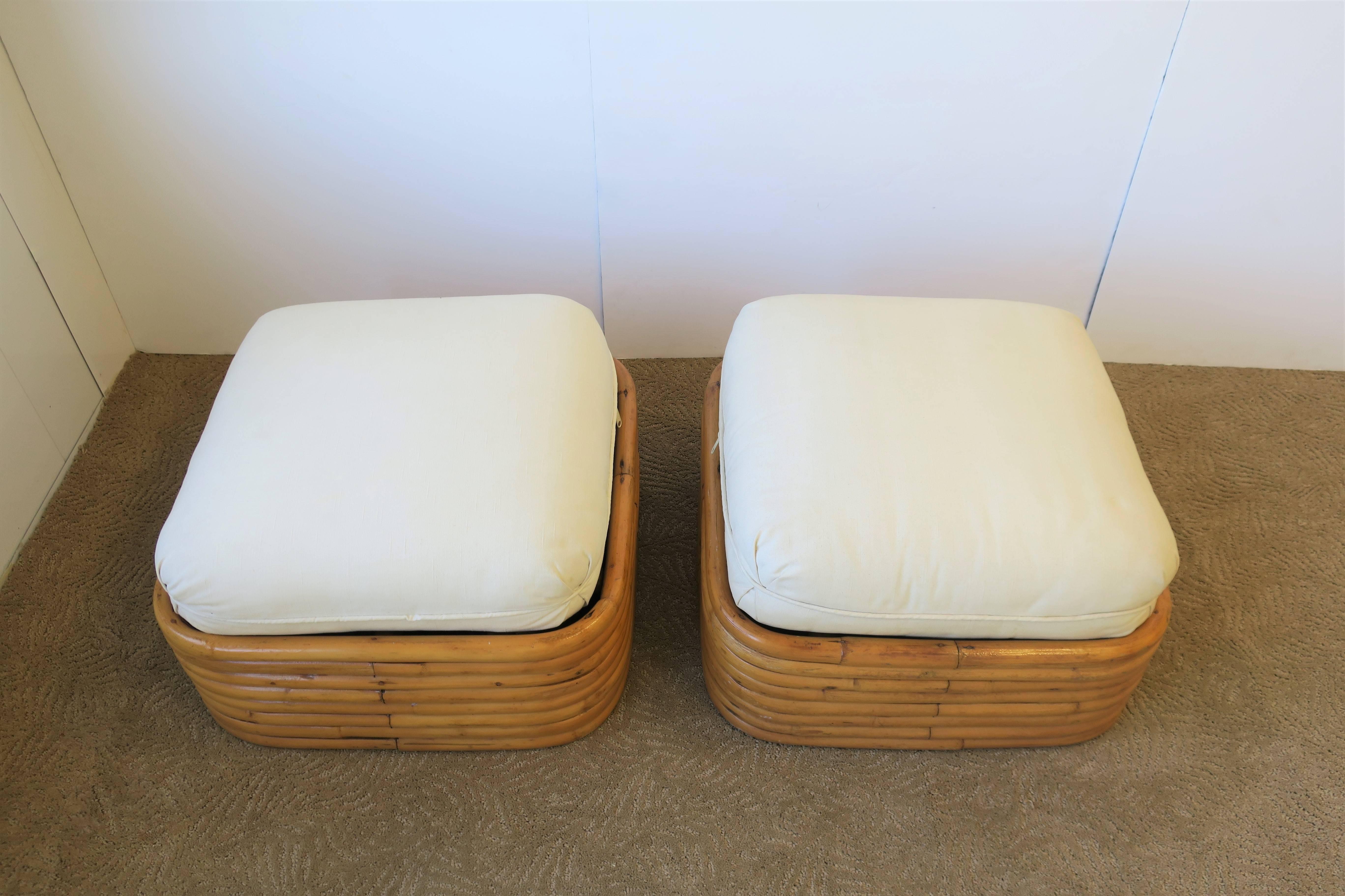 Art Deco Vintage Pair of Paul Frankl Style Rattan Benches or Ottomans