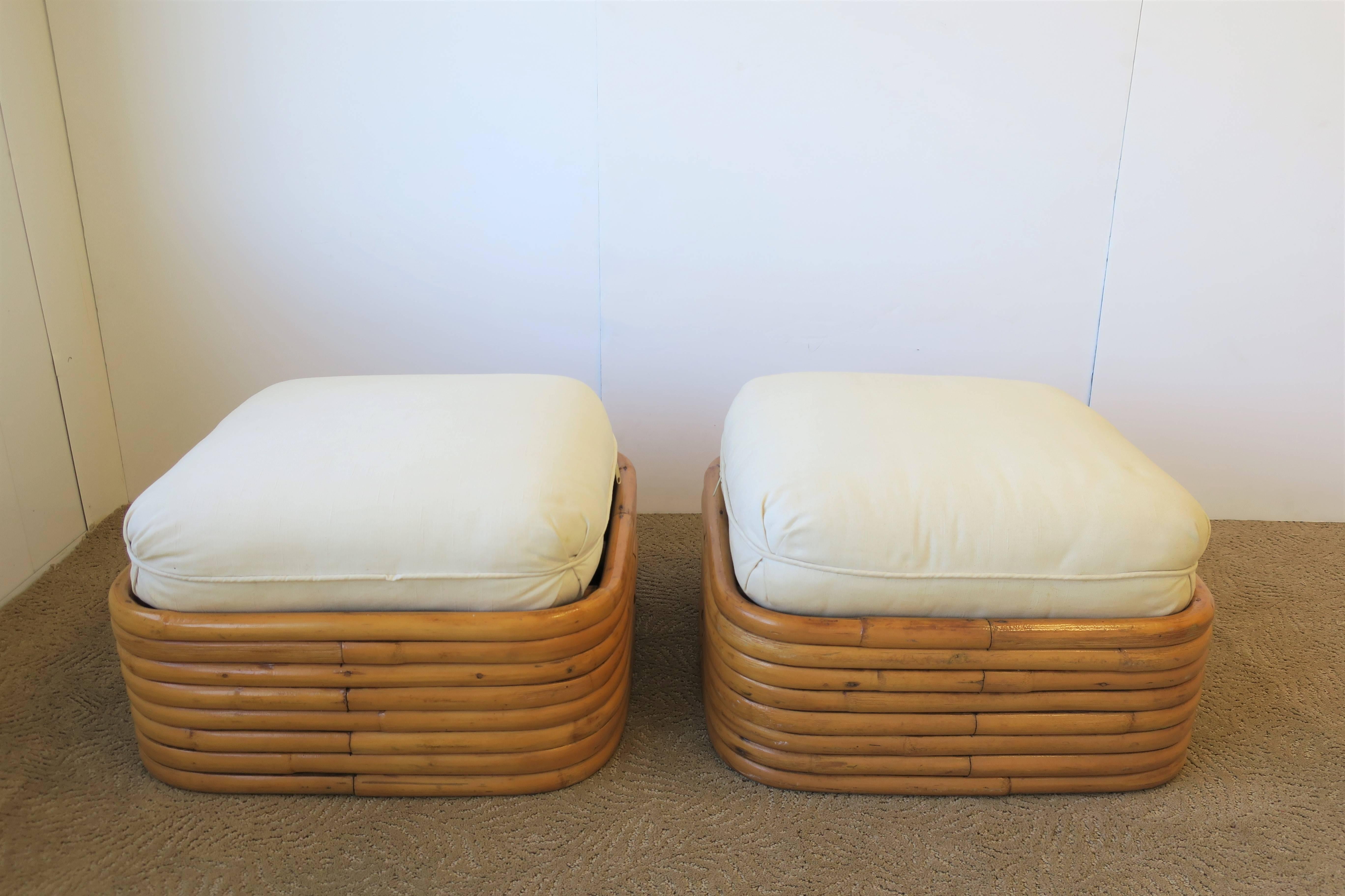 American Vintage Pair of Paul Frankl Style Rattan Benches or Ottomans