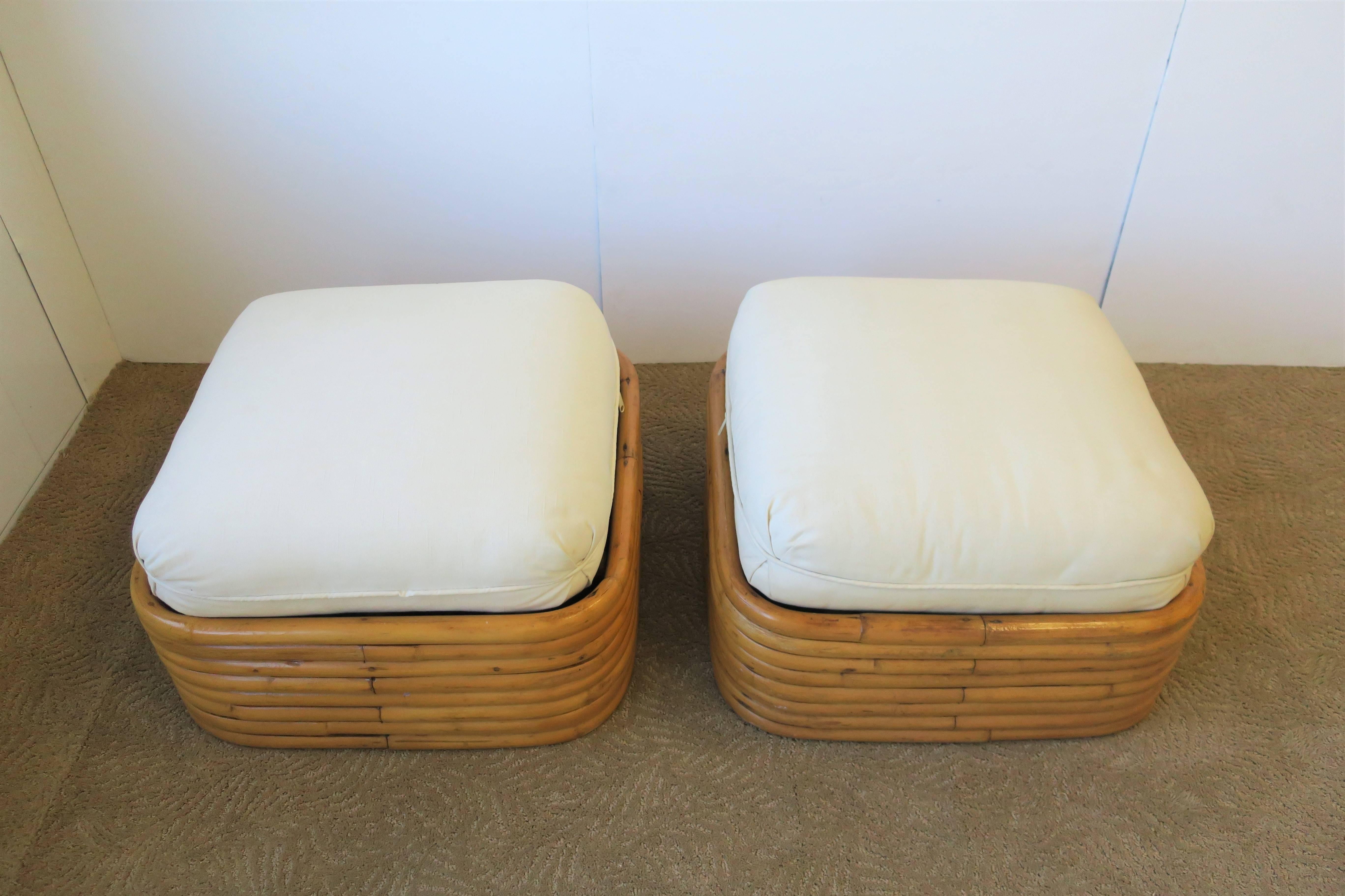 Vintage Pair of Paul Frankl Style Rattan Benches or Ottomans In Excellent Condition In New York, NY