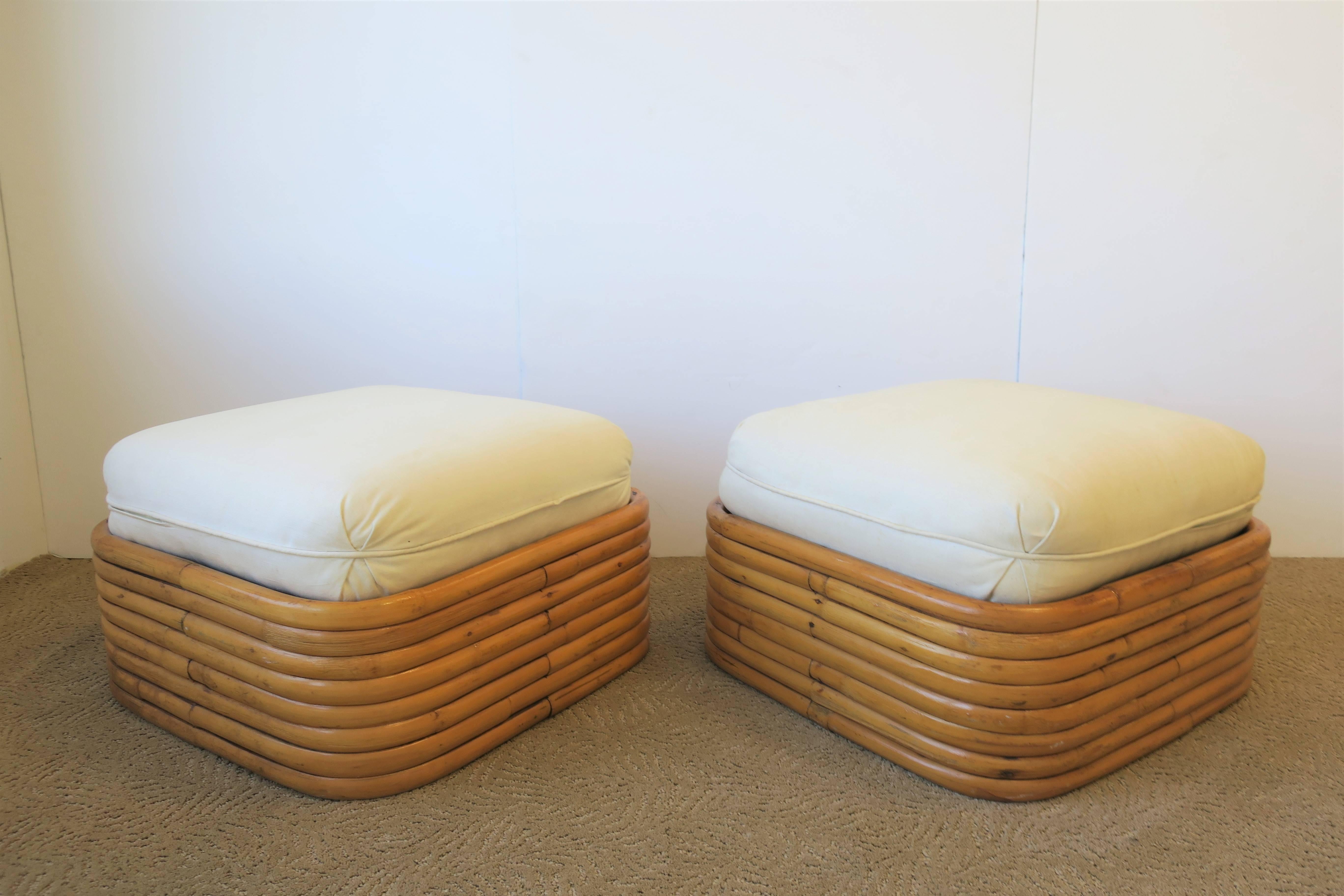 20th Century Vintage Pair of Paul Frankl Style Rattan Benches or Ottomans