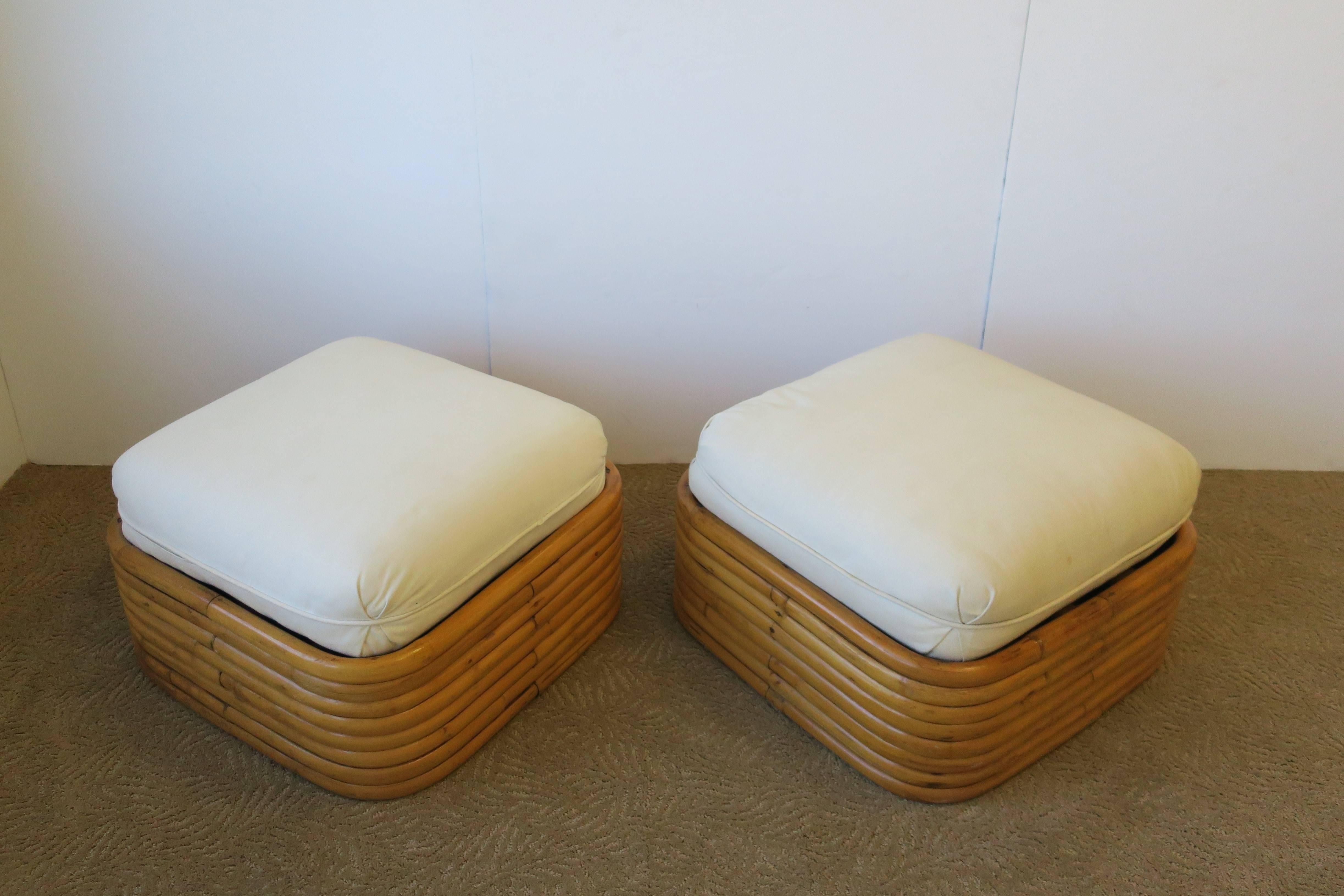Vintage Pair of Paul Frankl Style Rattan Benches or Ottomans 1
