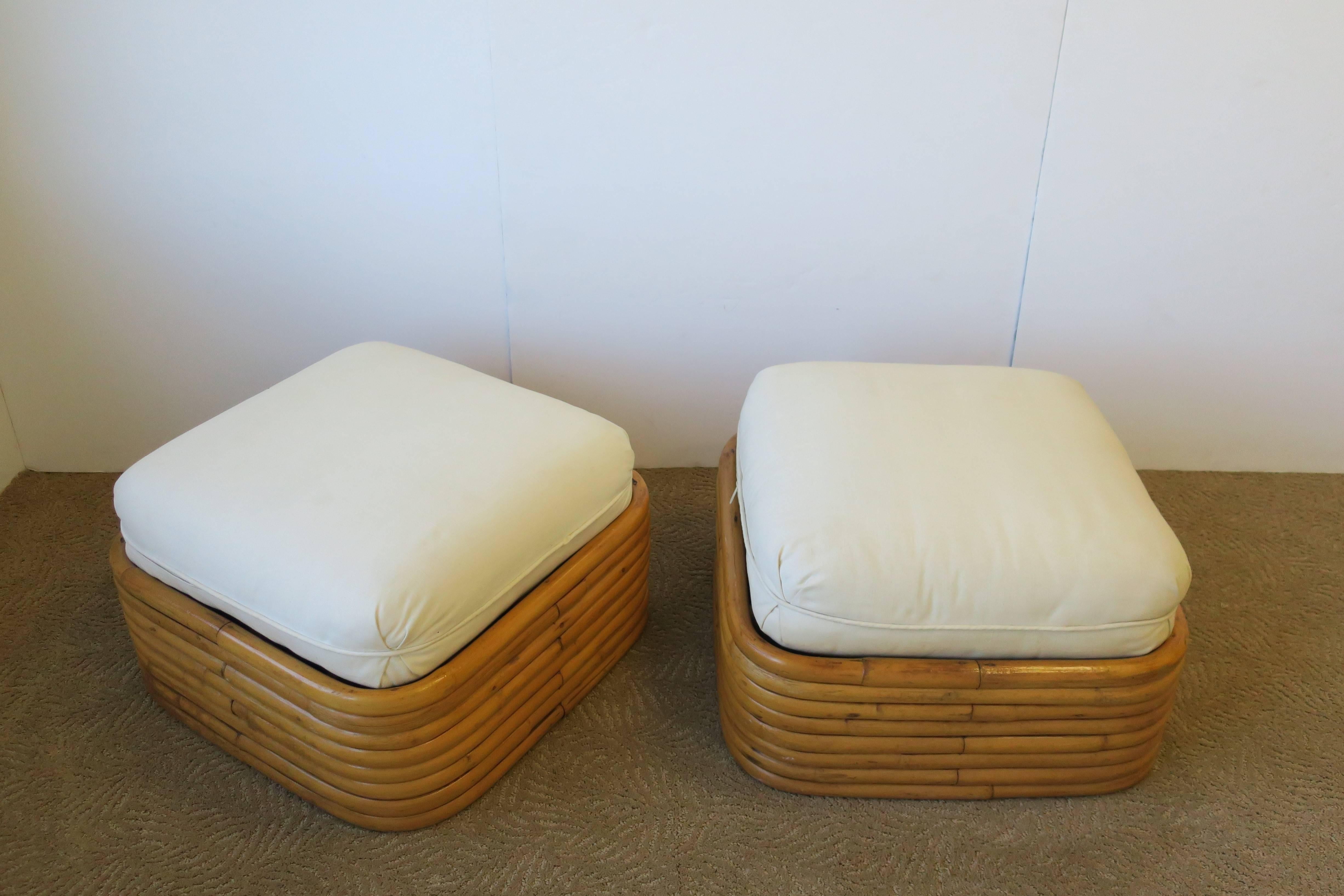 Vintage Pair of Paul Frankl Style Rattan Benches or Ottomans 2