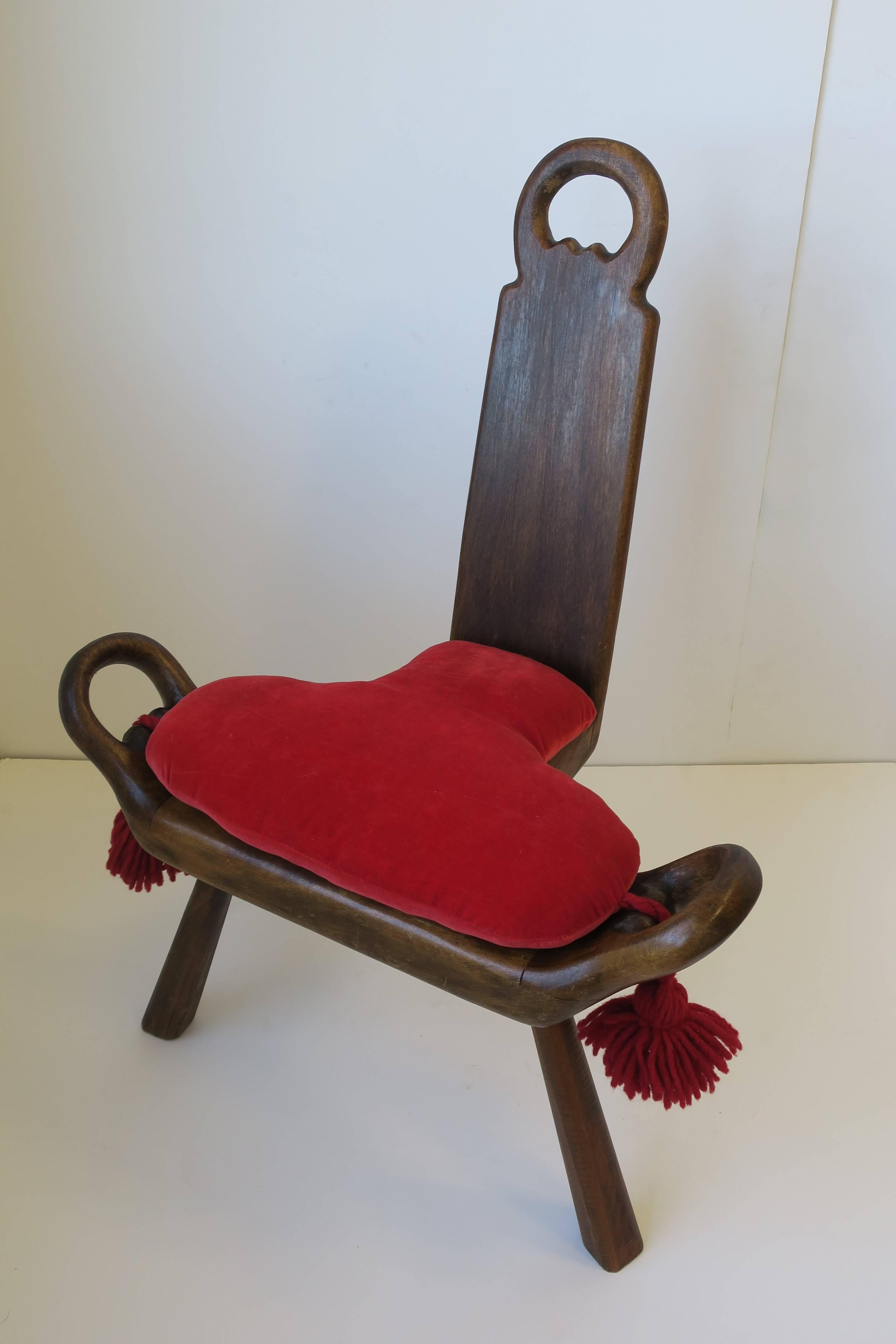 Italian Sgabello Side Chair or Stool with Red Velvet Seat Cushion In Good Condition In New York, NY