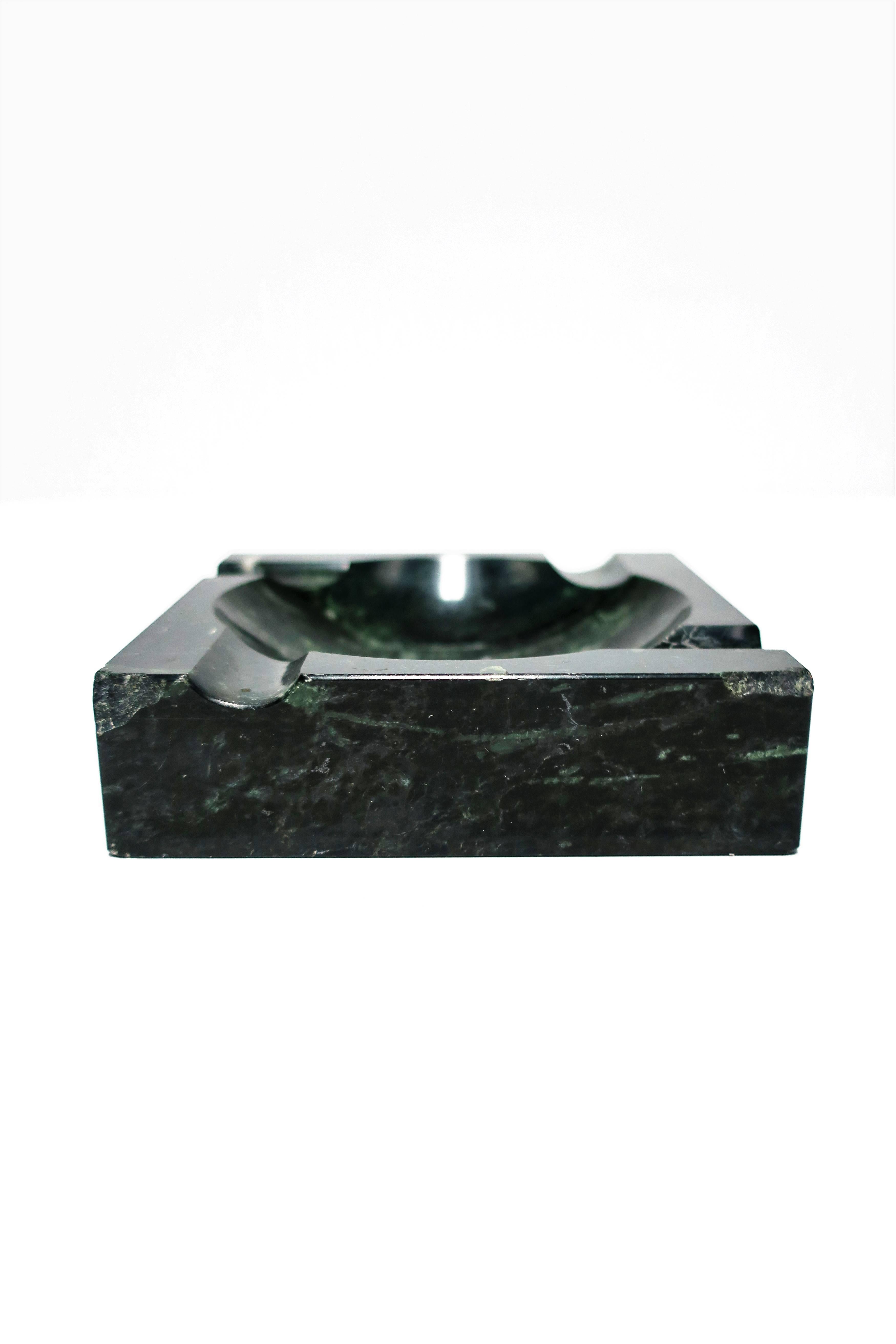 Late 20th Century Vintage Italian Modern Dark Green and White Marble Vessel or Ashtray, 1970s
