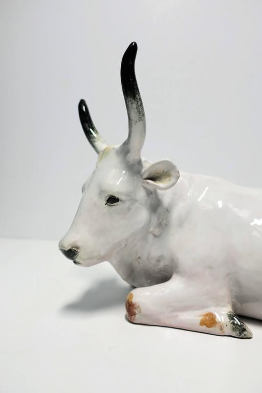 Italian White Pottery Animal Bovine Cow Sculpture For Sale at 1stDibs