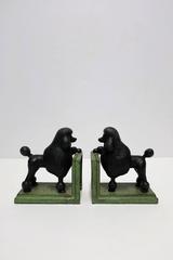Vintage Black Standard Poodle Dog Sculpture Bookends, 1940s