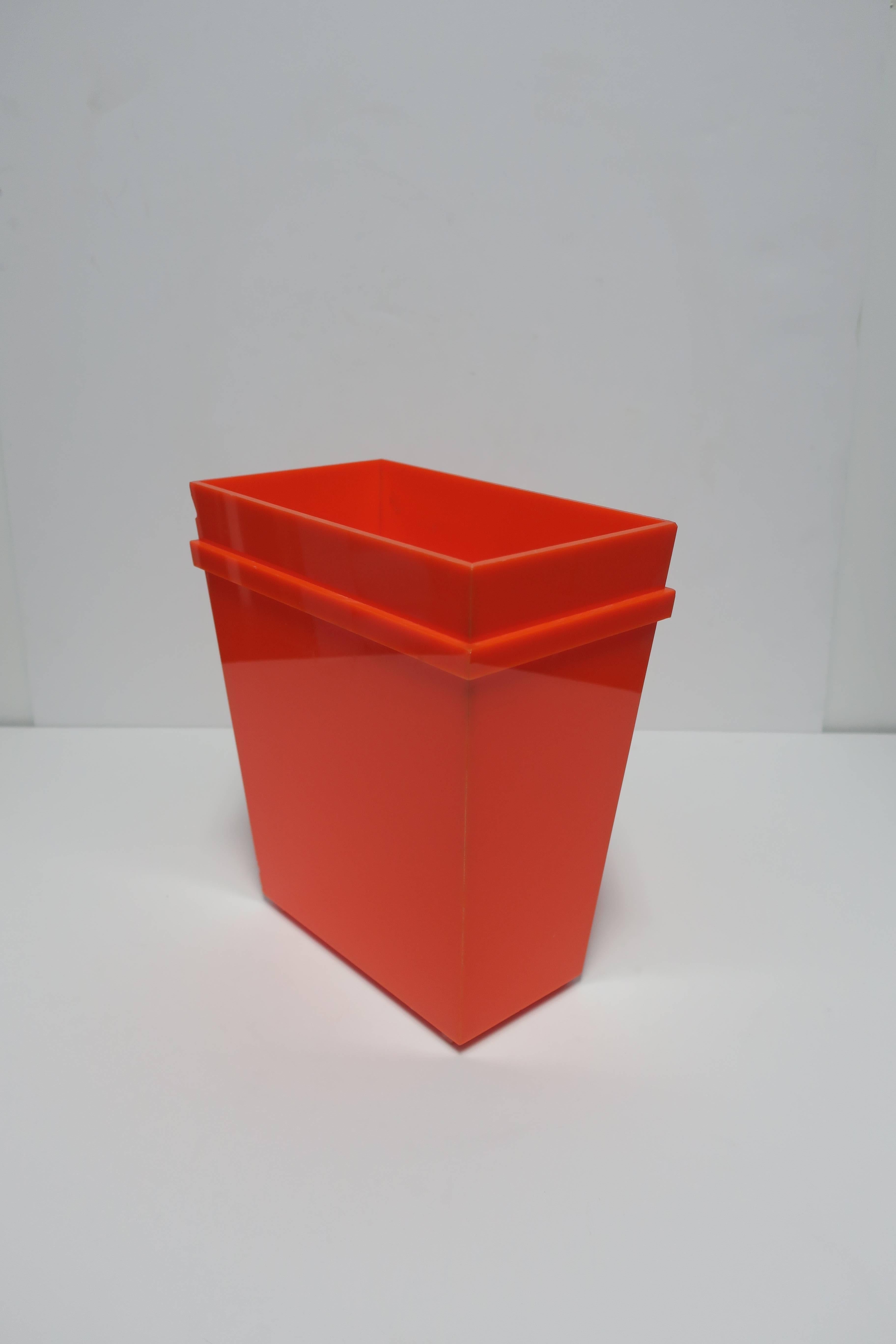 Late 20th Century Postmodern Lucite Style Orange Wastebasket