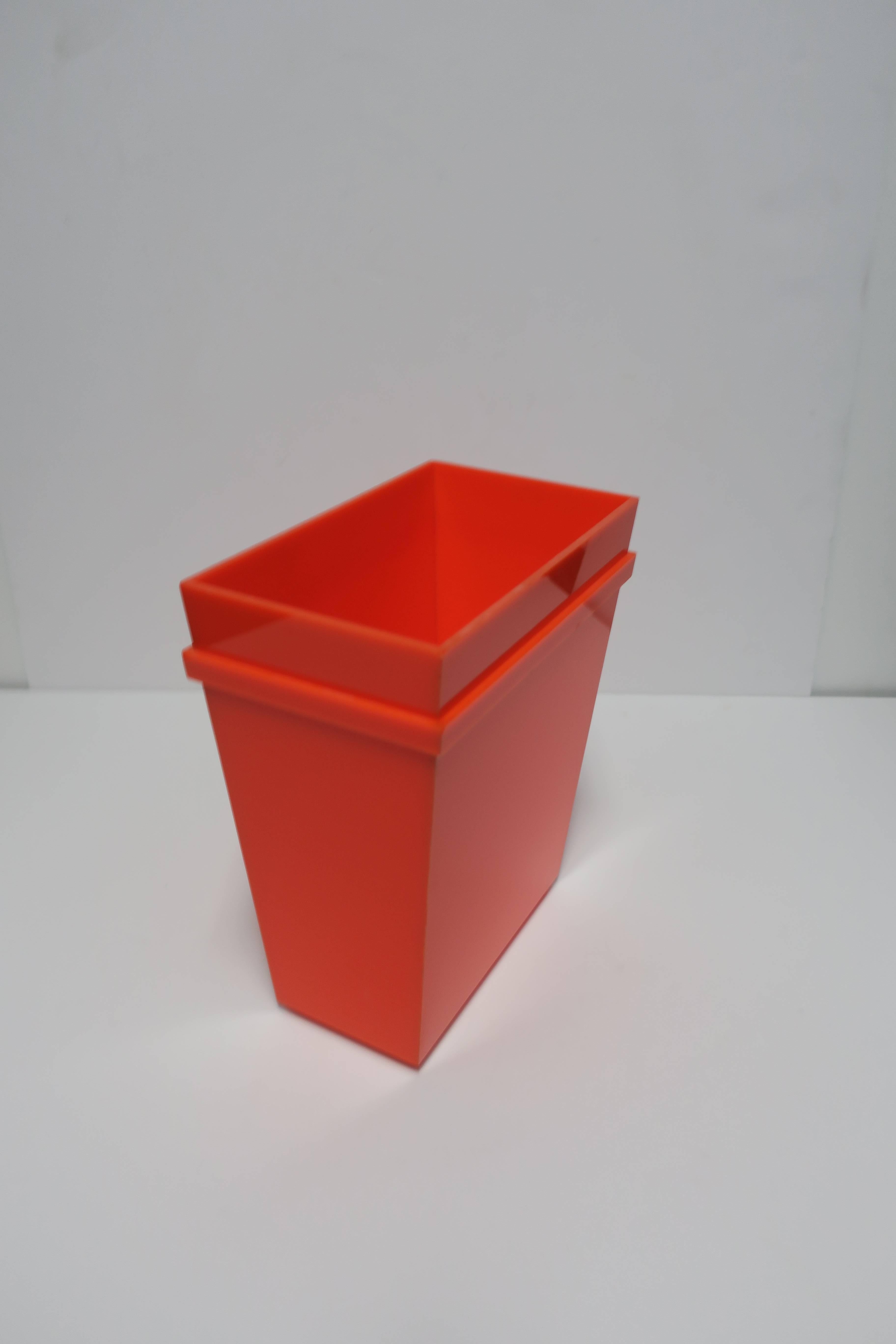 Acrylic Postmodern Lucite Style Orange Wastebasket