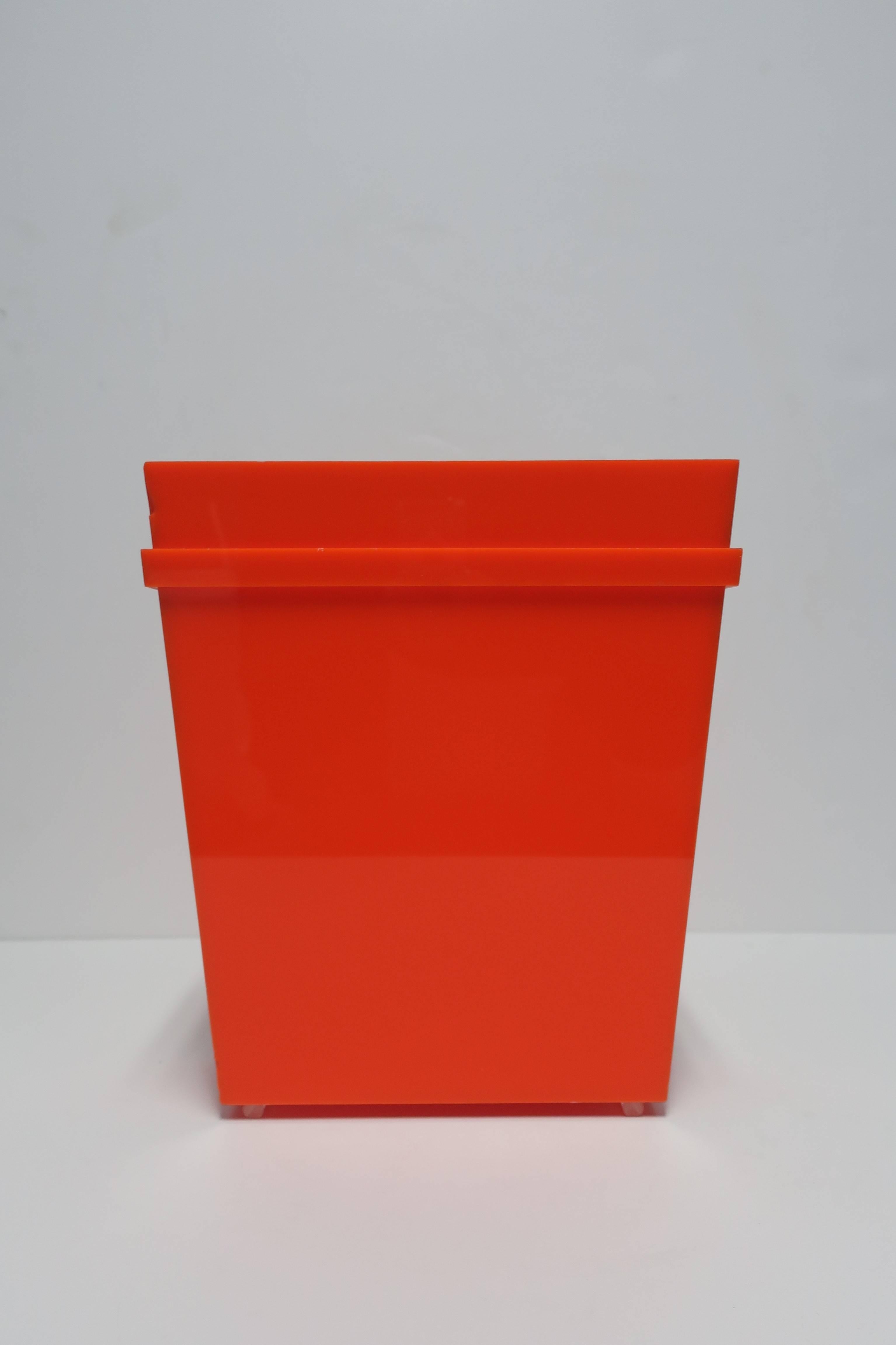 Post-Modern Postmodern Lucite Style Orange Wastebasket
