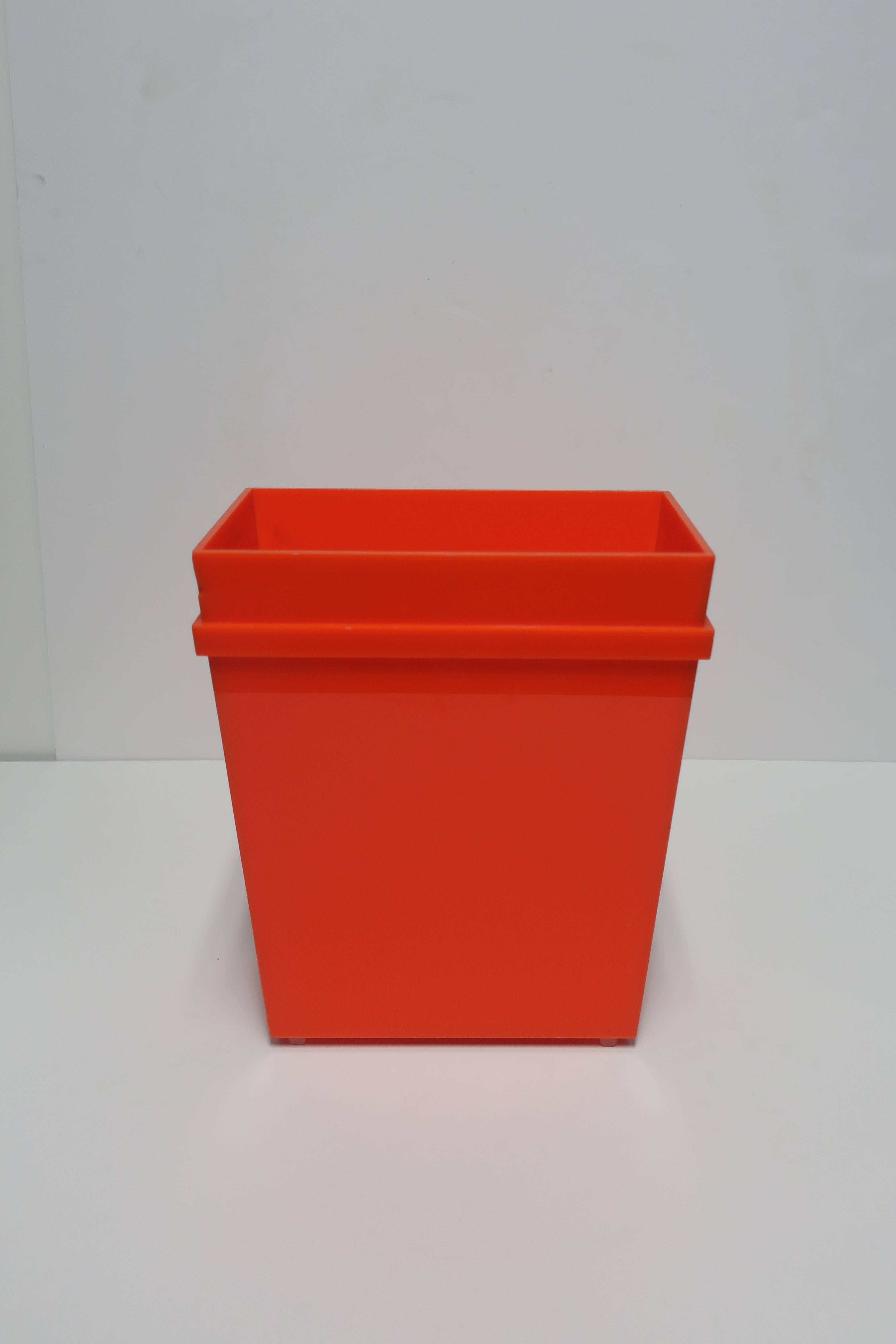 American Postmodern Lucite Style Orange Wastebasket