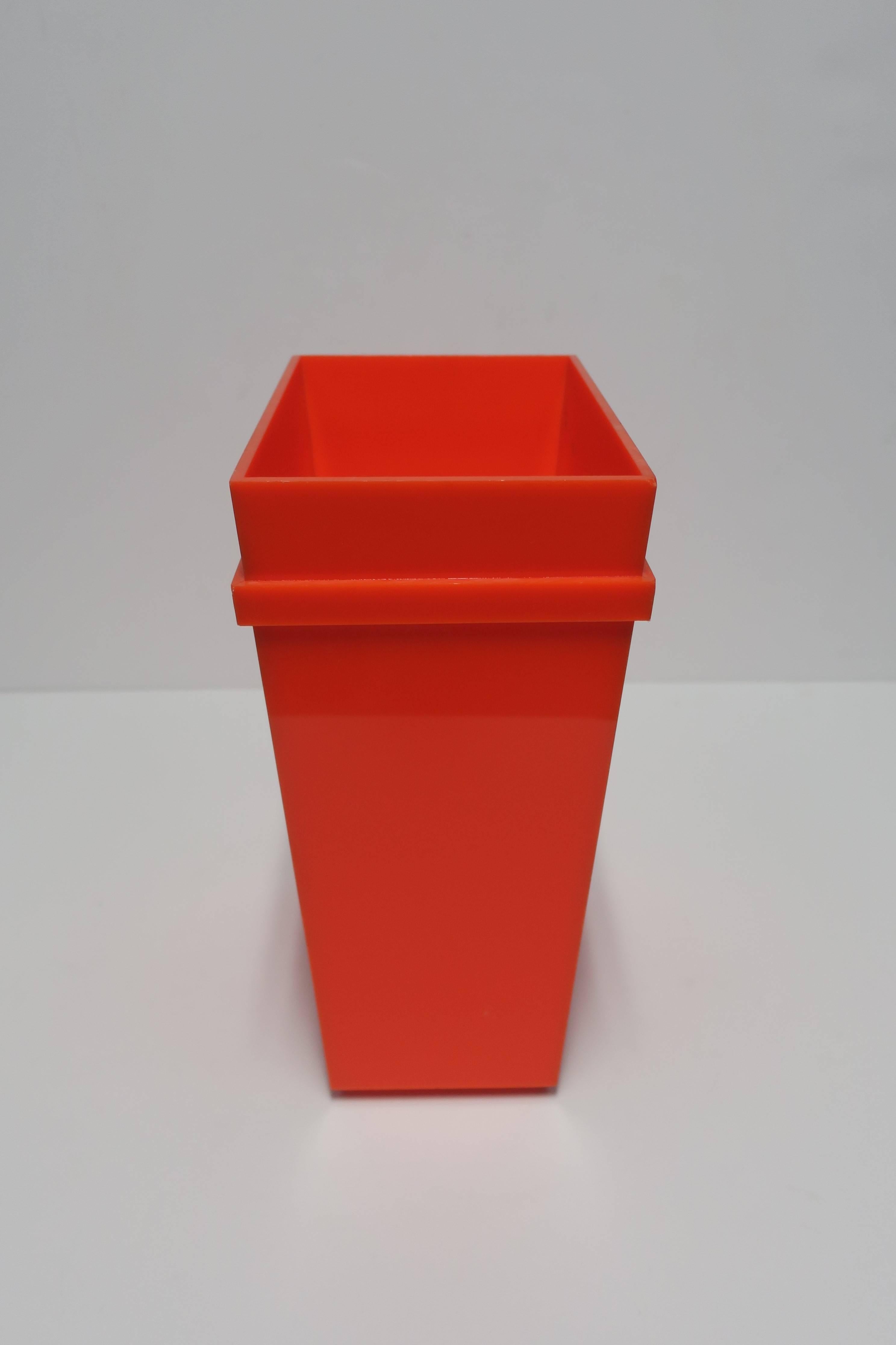 Postmodern Lucite Style Orange Wastebasket In Excellent Condition In New York, NY