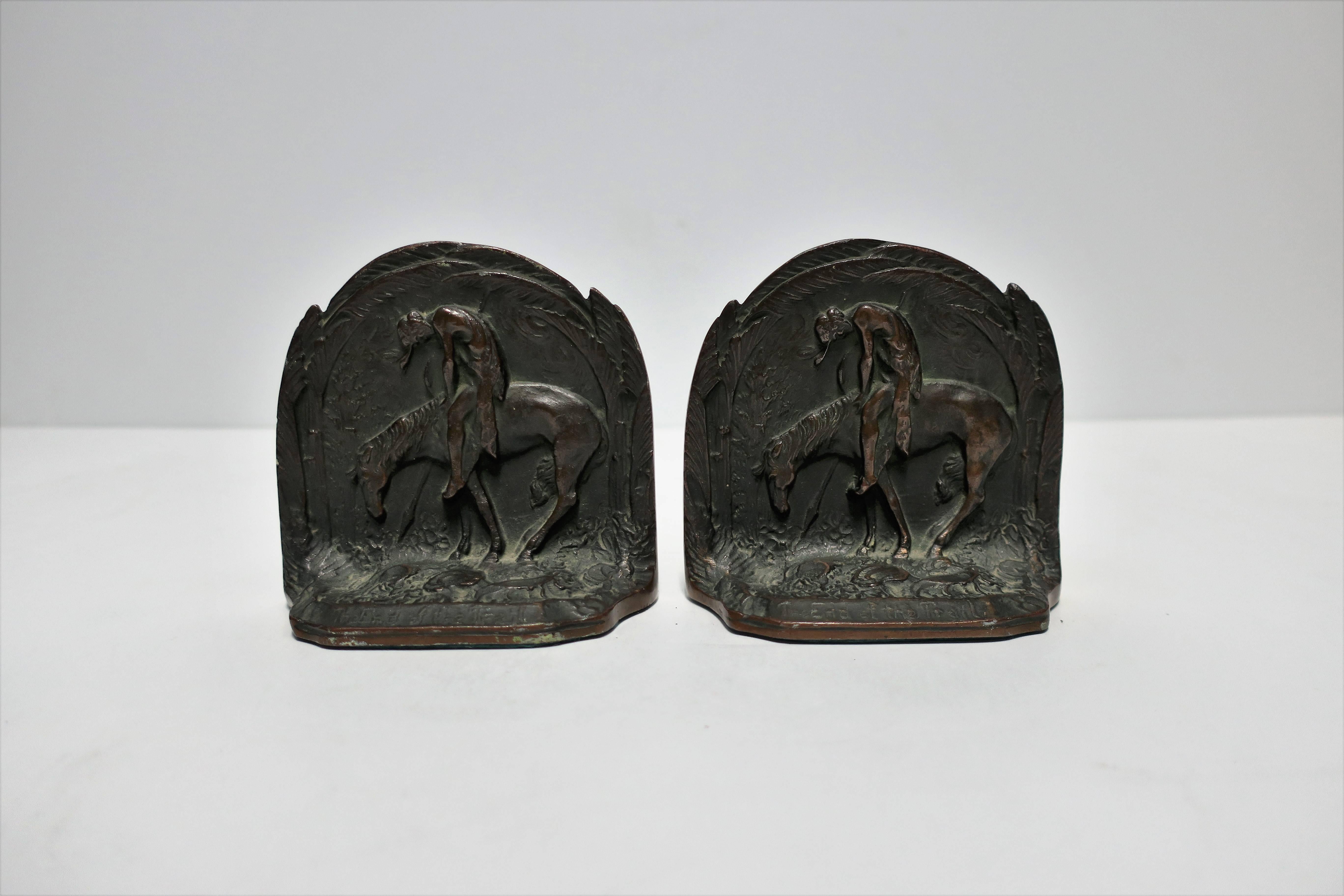 American Classical Early 20th Century Horse and Rider Bronze Bookends