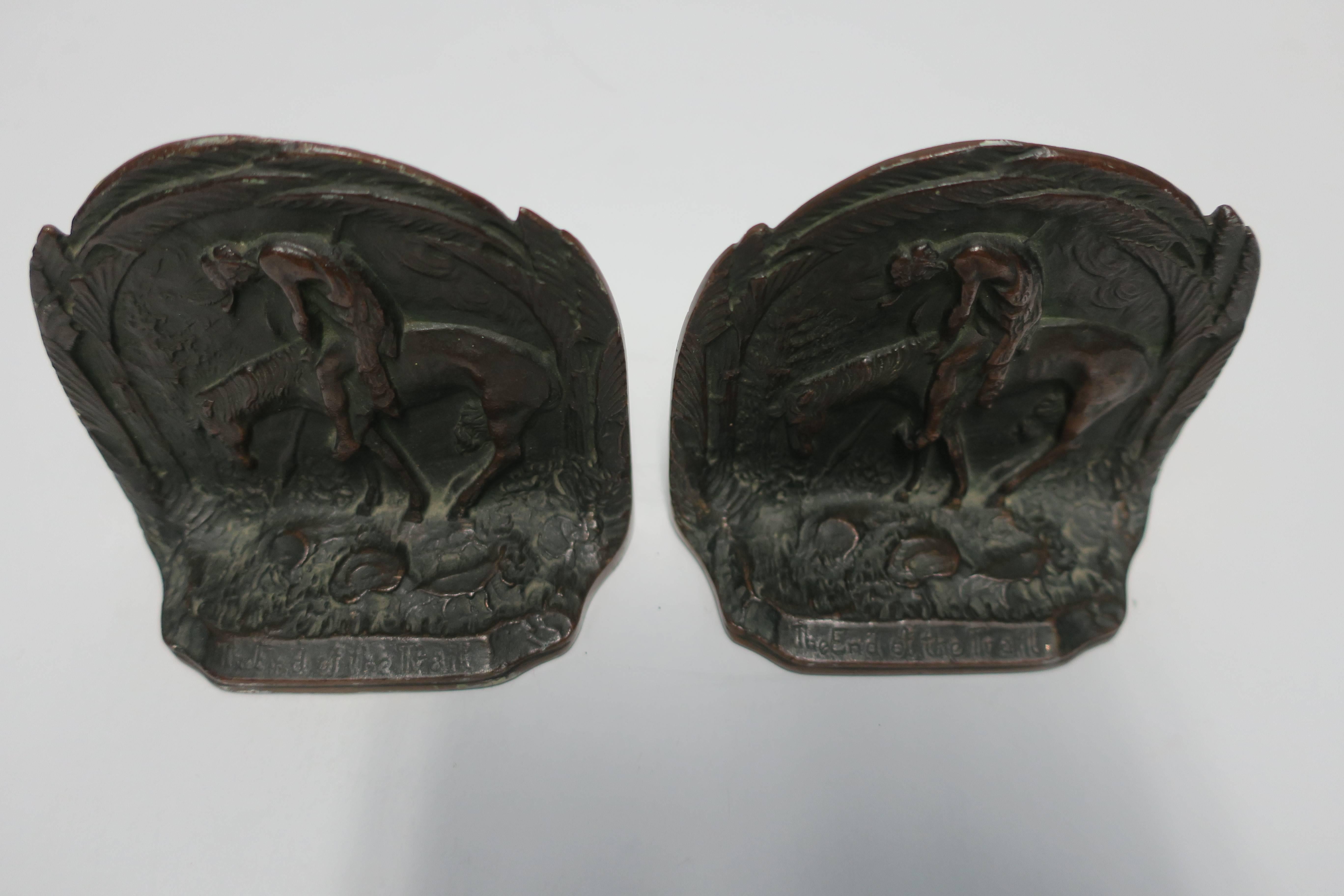 American Early 20th Century Horse and Rider Bronze Bookends