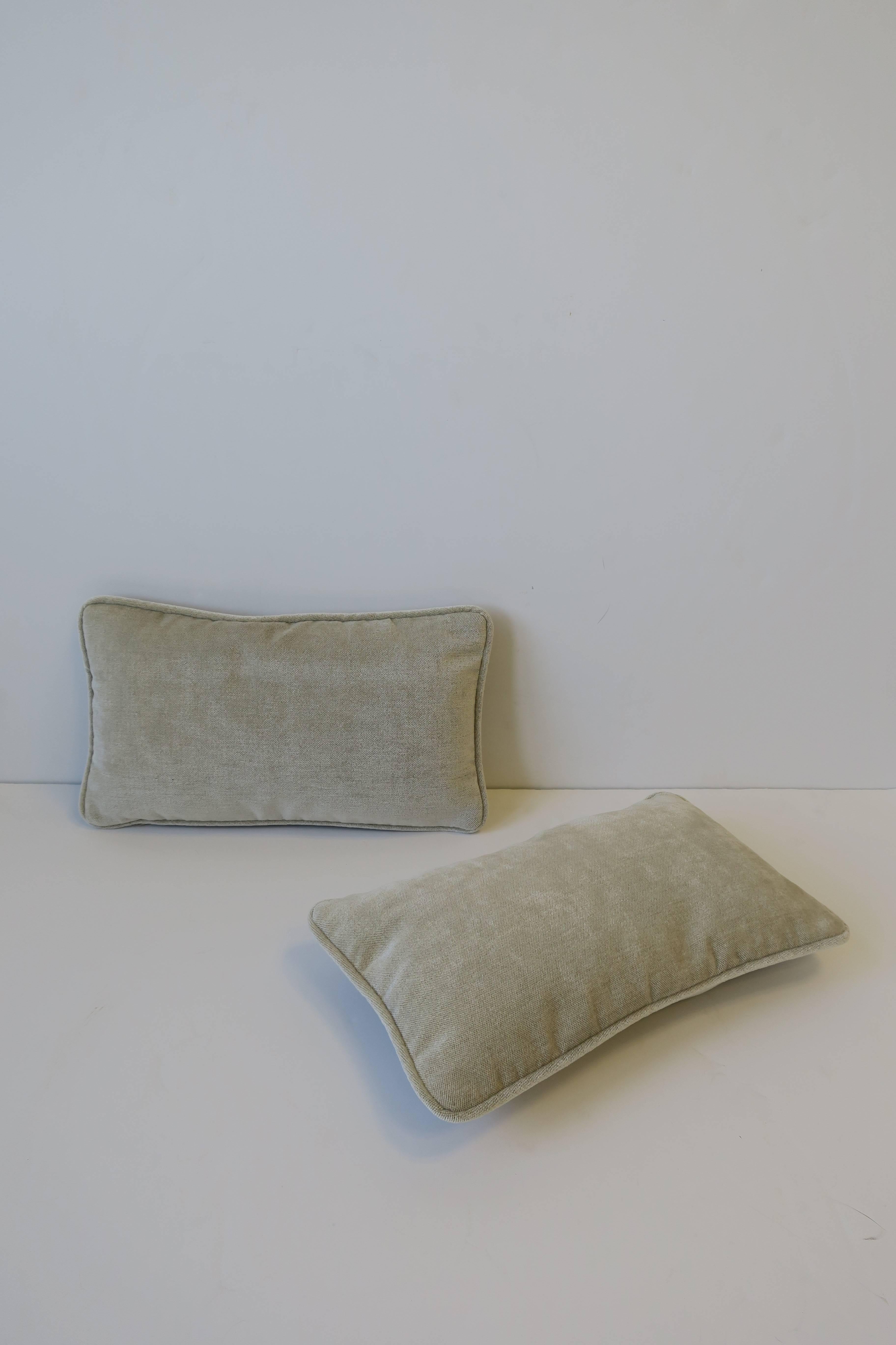 A beautiful chic small pair of custom upholstered rectangular accent or throw pillows with feather-down inserts and hidden zipper. Pillows are custom-made and have never been used. Material is a soft and plush, in a neutral 'sand' or 'champagne'