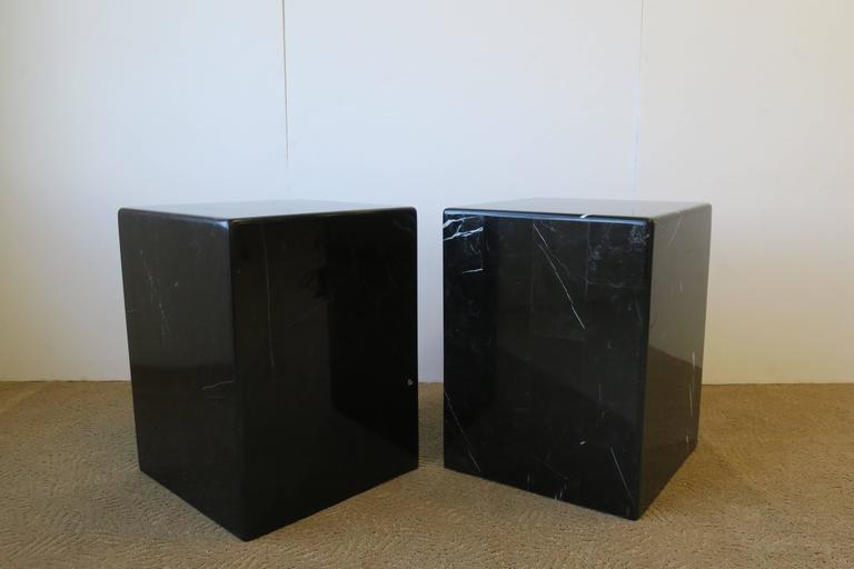 Pair of Modern Black and White Marble Side or End Tables at 1stDibs