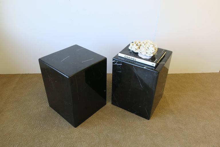 Pair of Modern Black and White Marble Side or End Tables at 1stDibs