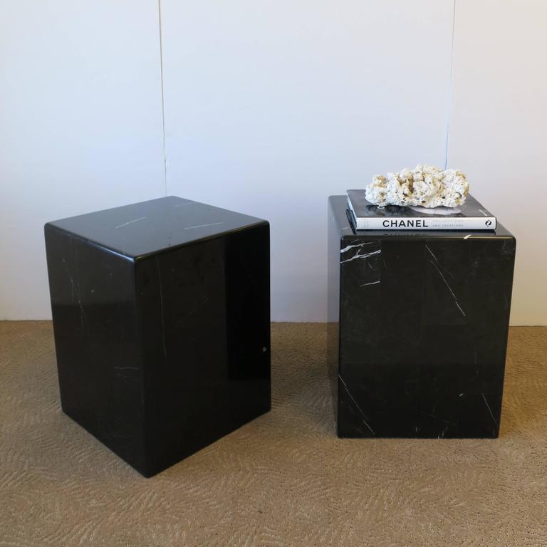 Pair of Modern Black and White Marble Side or End Tables at 1stDibs