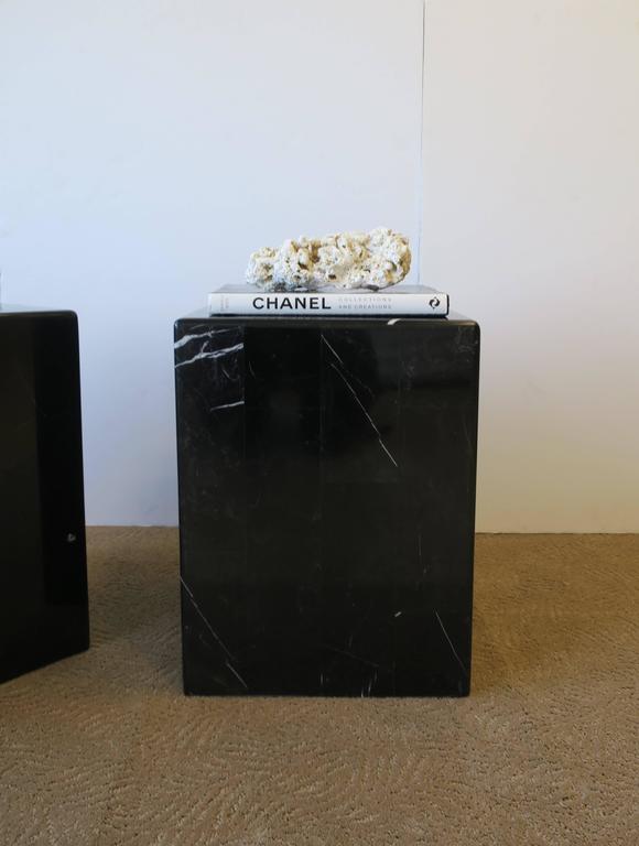 Pair of Modern Black and White Marble Side or End Tables at 1stDibs