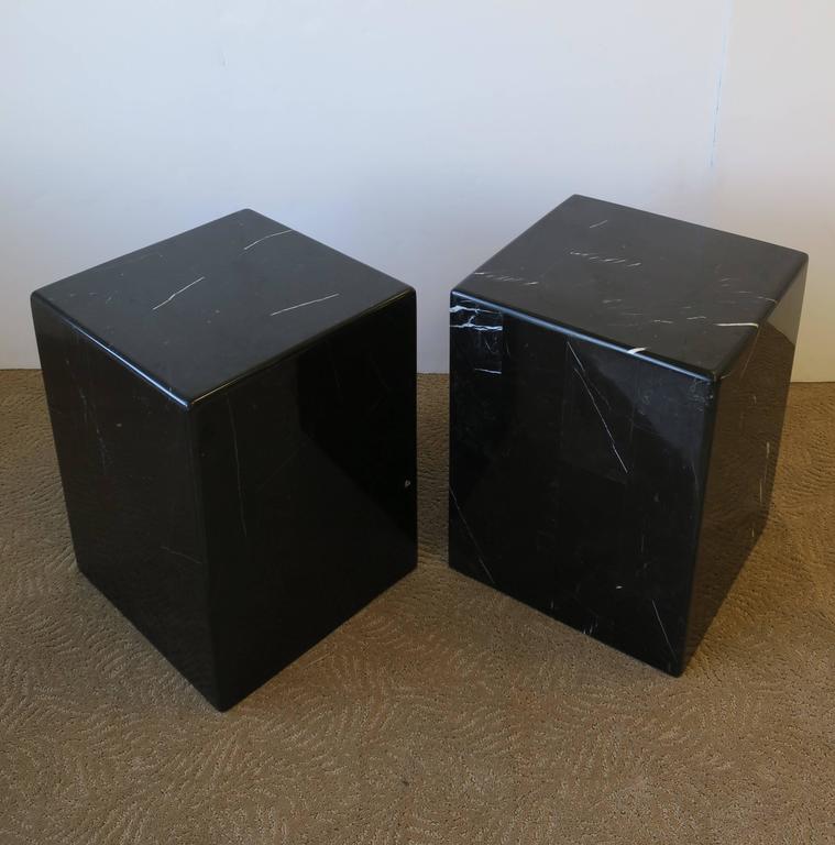 Pair of Modern Black and White Marble Side or End Tables at 1stDibs